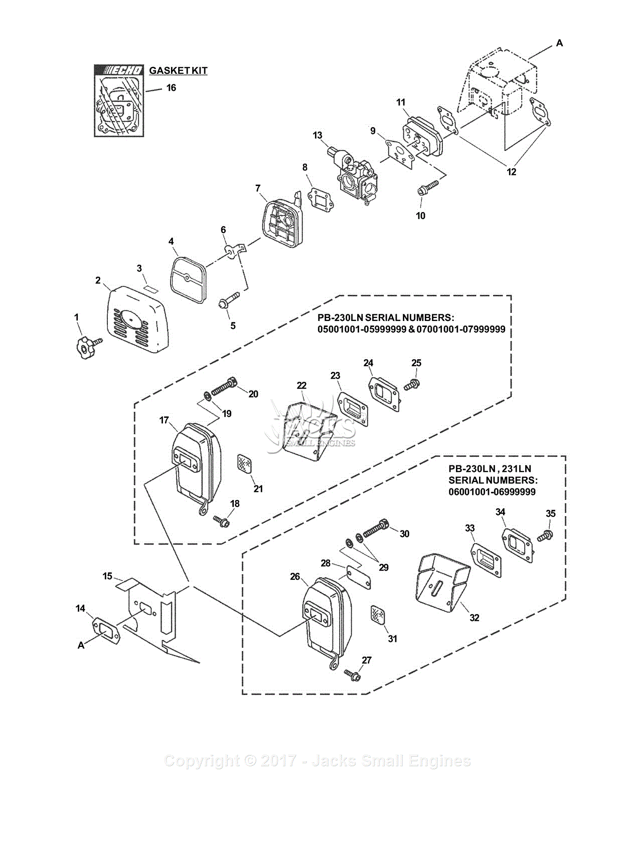 Echo Pb 230ln Sn 07001001 07999999 Parts Diagram For Intake Exhaust