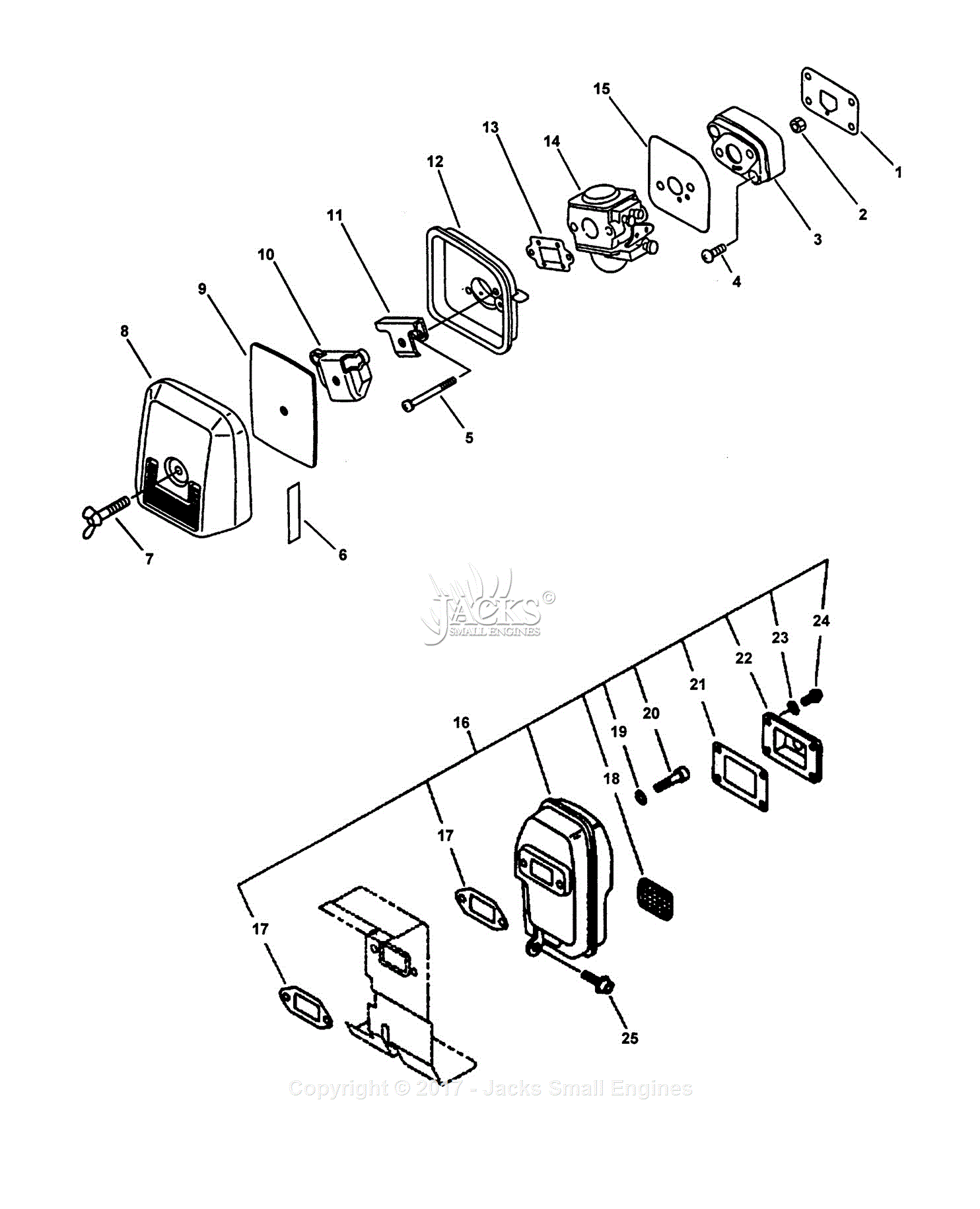 Echo PB-2400 Type 1E Parts Diagram for Intake, Air Cleaner, Muffler