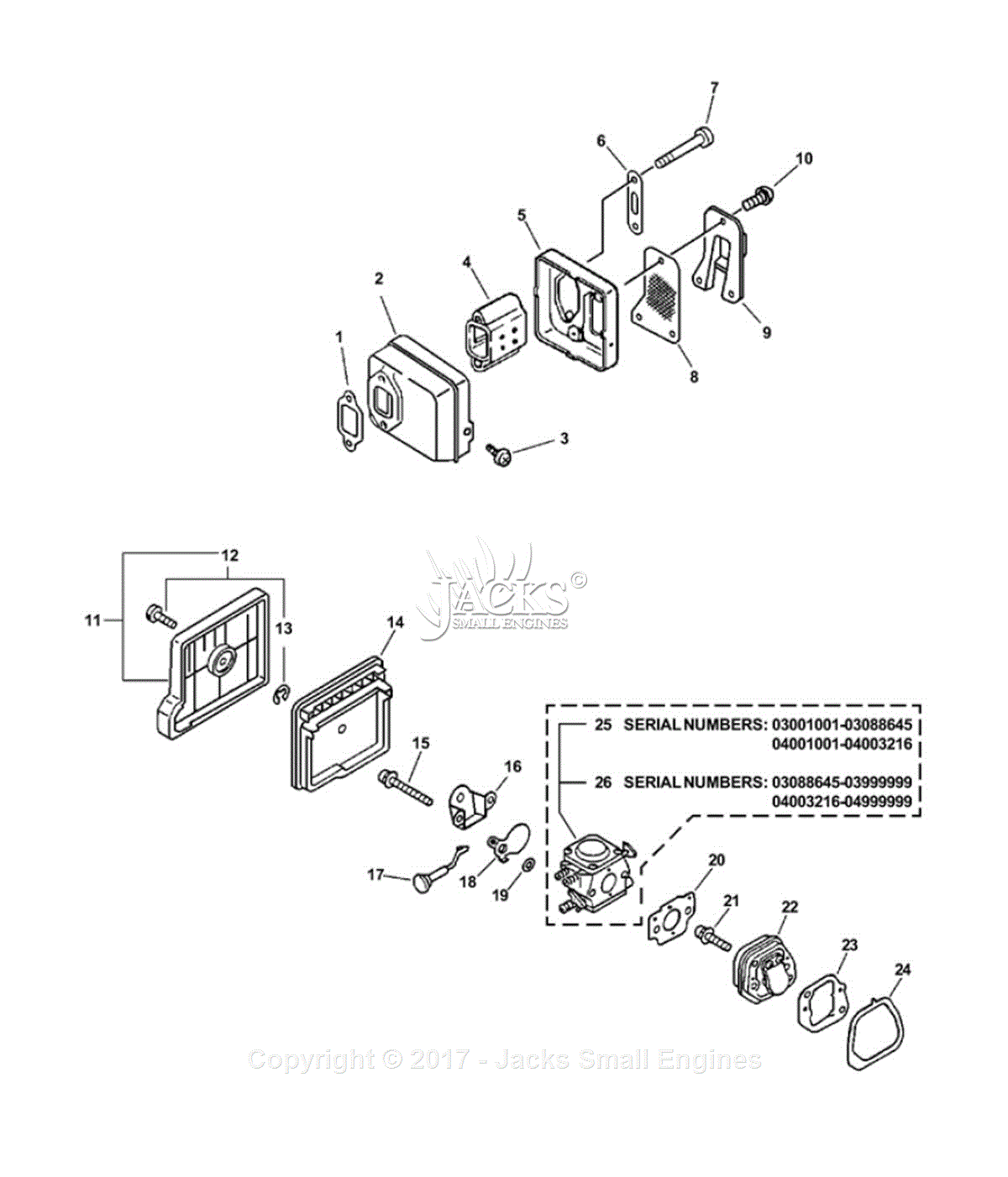 Echo CS-300 S/N: 03001001 - 03999999 Parts Diagram for Intake, Exhaust