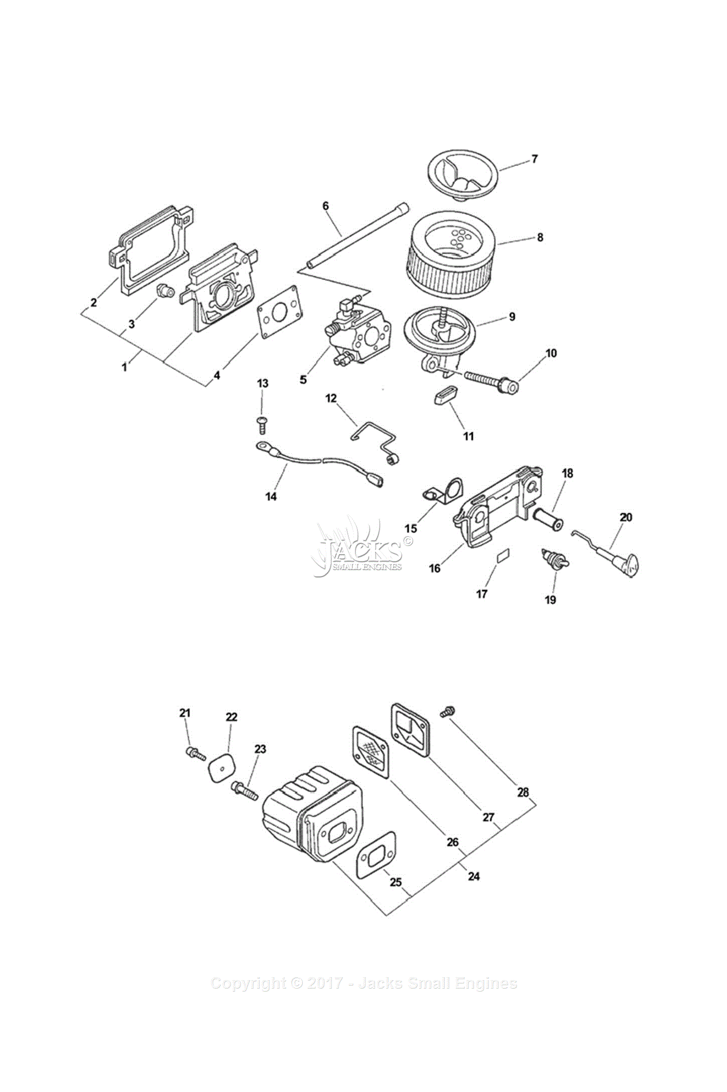 Echo CS-520 S/N: 05001001 - 05999999 Parts Diagram for Intake, Exhaust