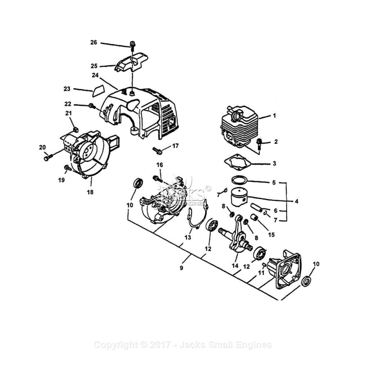 Echo PE-2000 Type 1 Parts Diagram for Engine, Fan Housing, Cylinder Cover