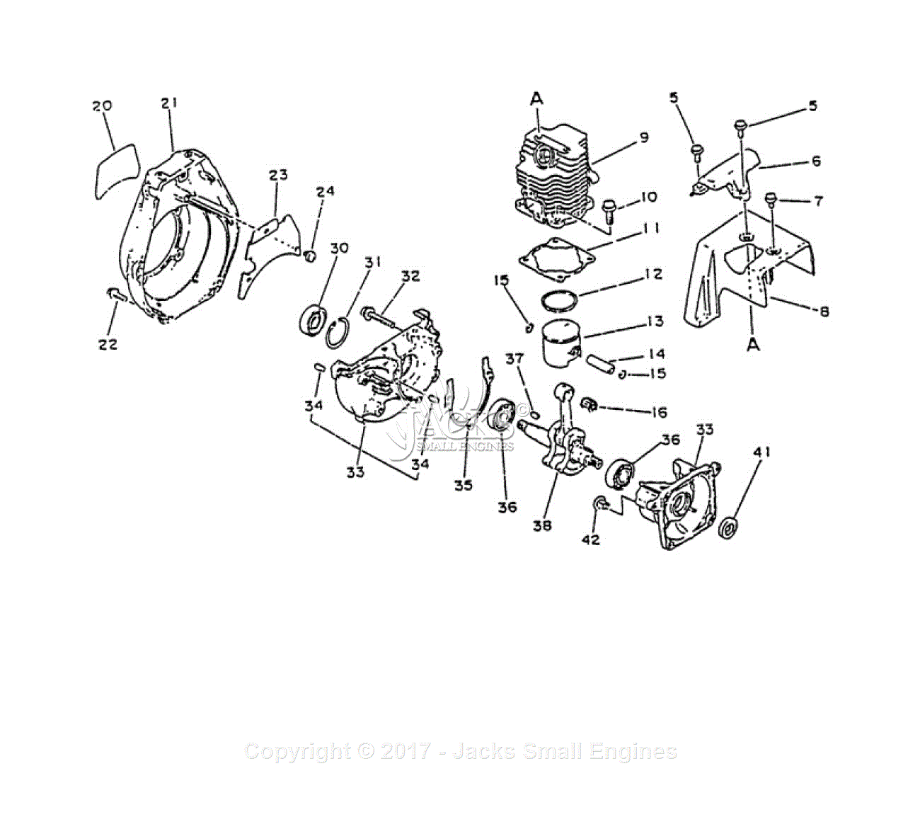 Echo PE-2201 Parts Diagram for Engine, Crankcase, Fan Housing, Cover