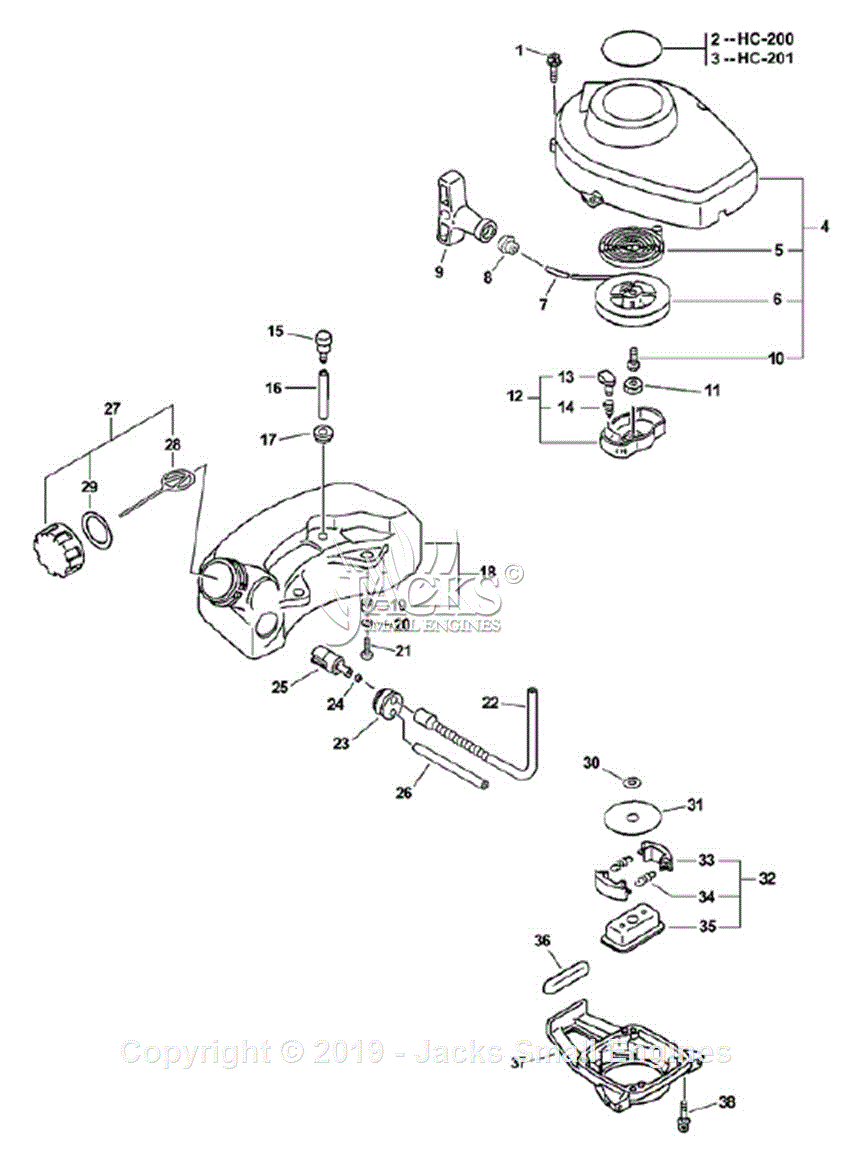 Echo HC-201 S/N: 02001001 - 02999999 Parts Diagram for Starter, Fuel ...