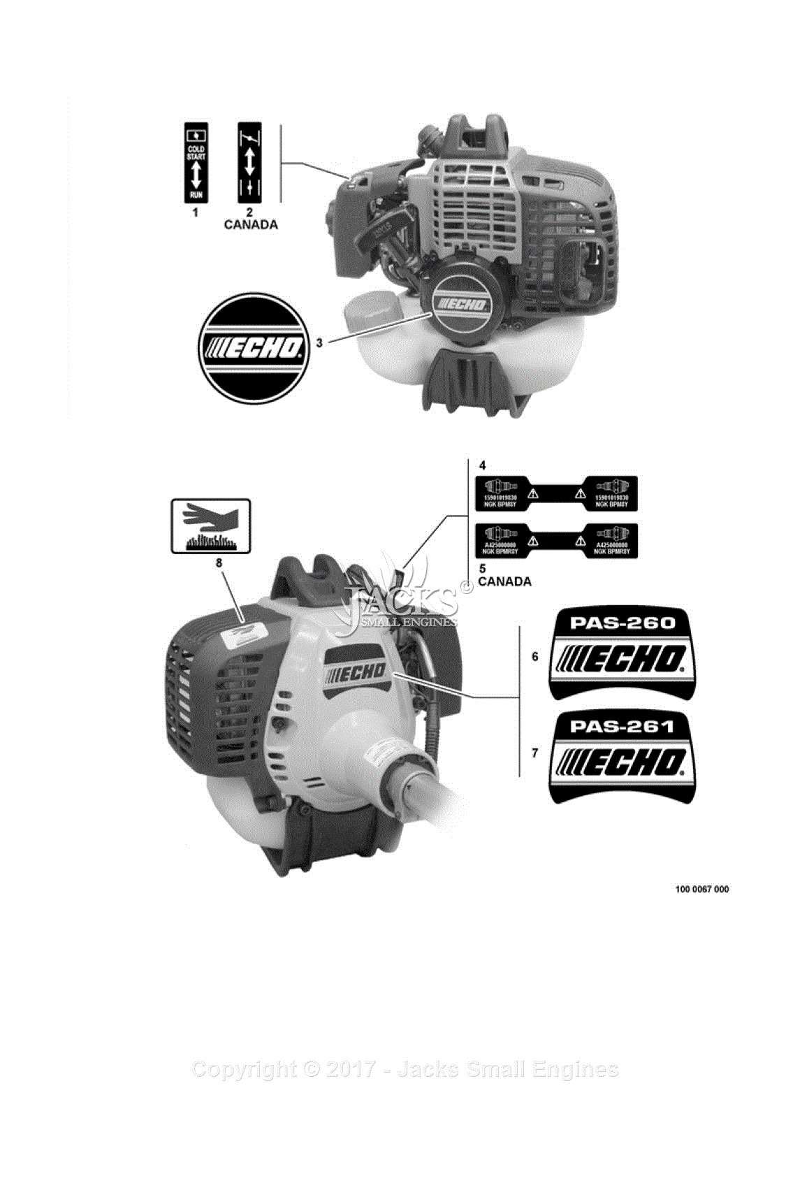 Echo PAS-260 S/N: 05001001 - 05999999 Parts Diagram for Labels