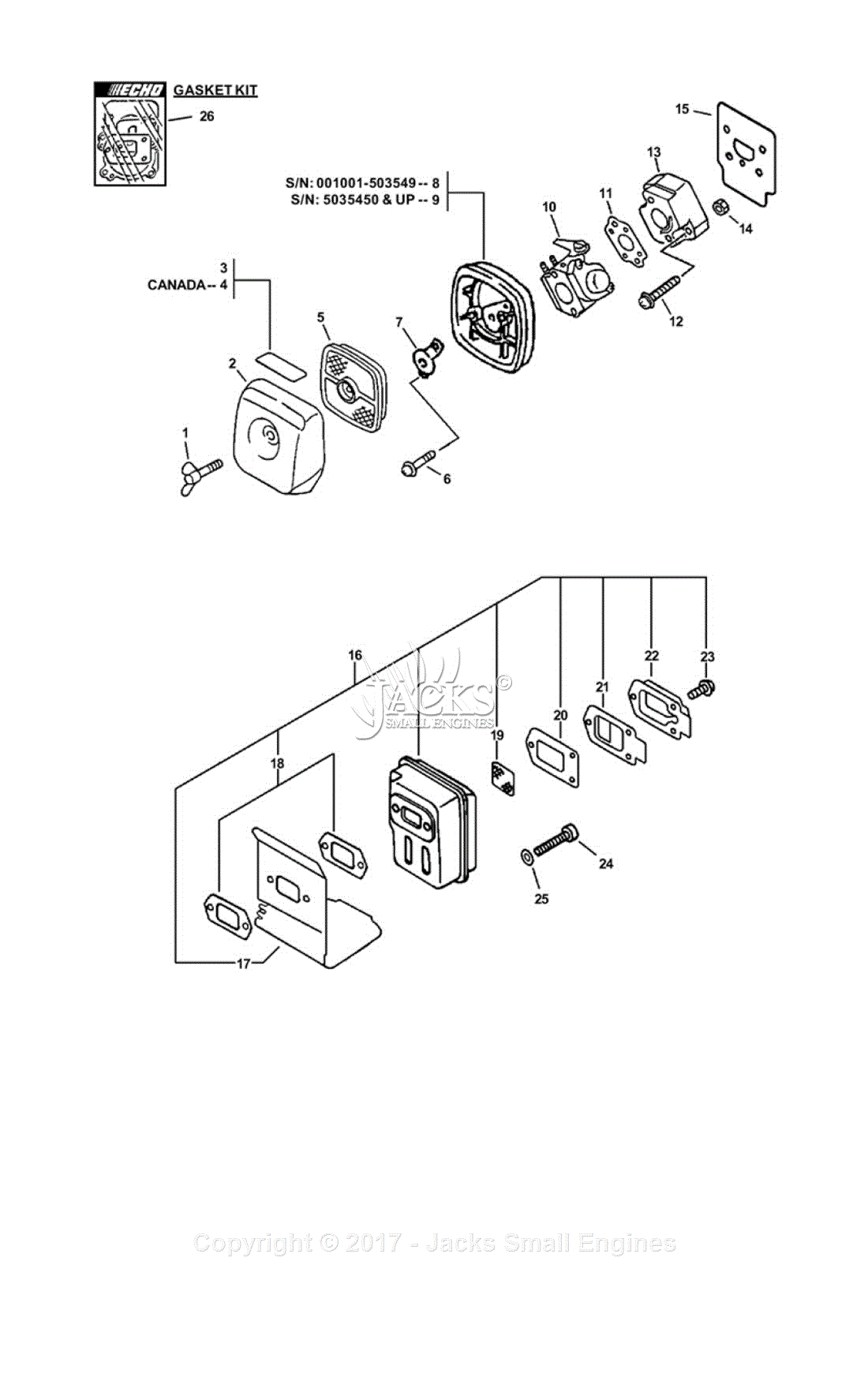 Echo PPT-2100 Type 1E Parts Diagram for Intake, Exhaust