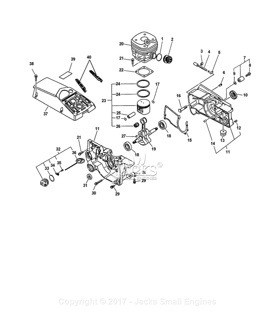 Echo QV-6700 Type 1E Parts Diagram for Engine, Crankcase, Cylinder, Piston