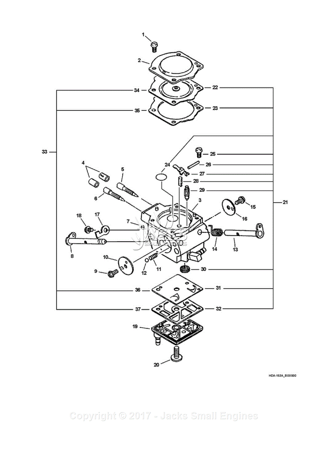 Echo QV-8000 Type 1E Parts Diagram for Carburetor -- HDA-153A_B