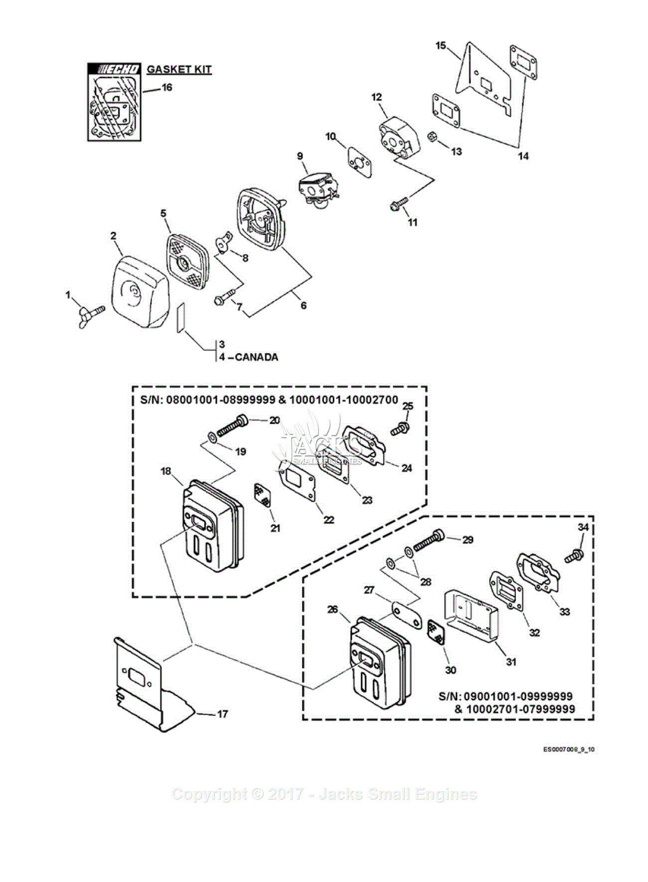 Echo ES-210 S/N: 08001001 - 08999999 Parts Diagram for Intake, Exhaust