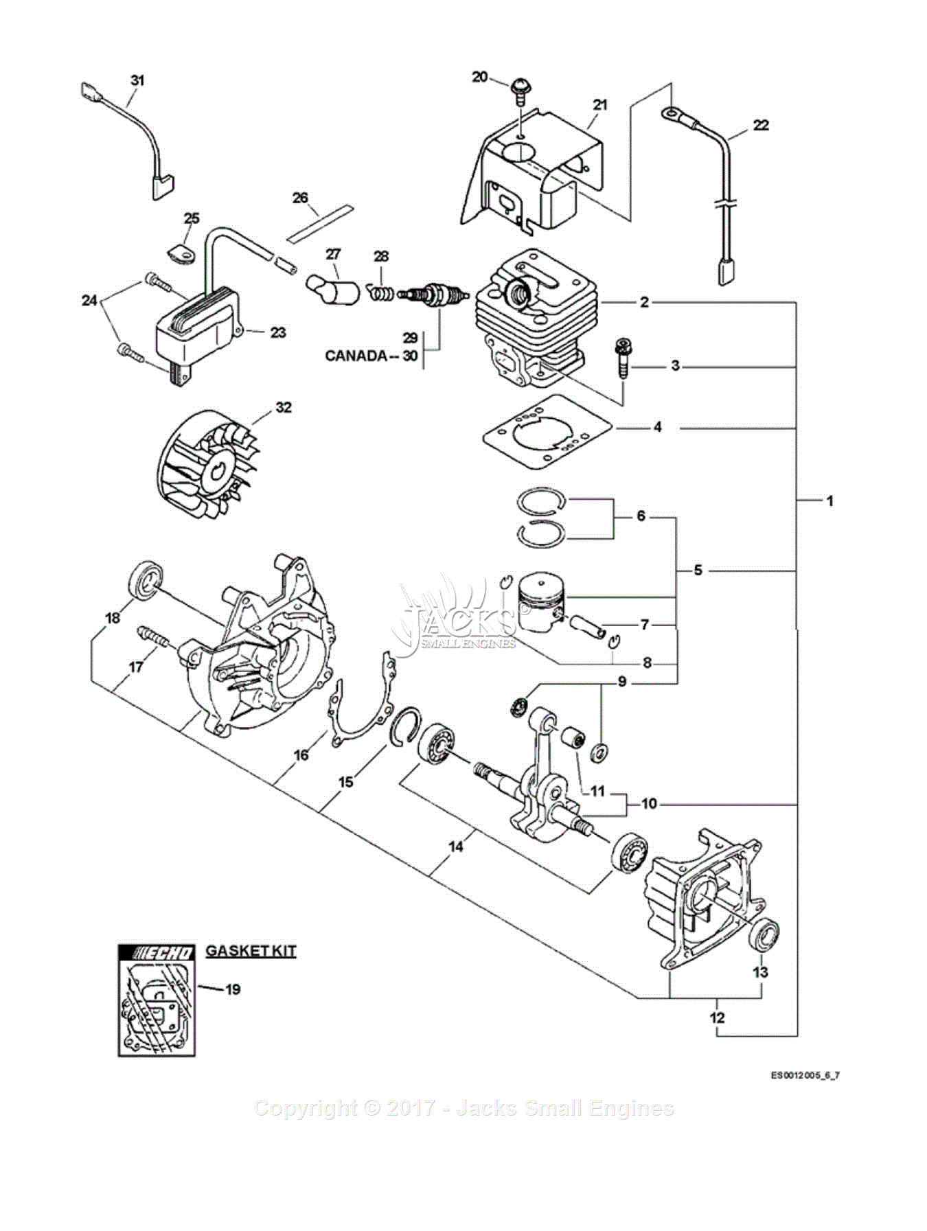 Echo ES-231 S/N: 06001001 - 06999999 Parts Diagram for Engine, Short ...