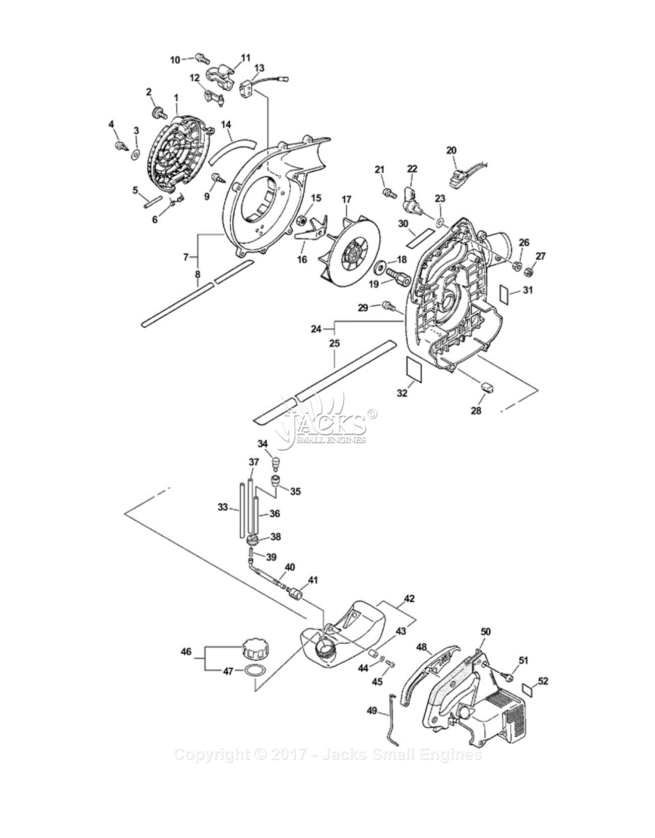 Echo ES-2400 Type 1E Parts Diagram for Fan Case, Engine Cover, Fuel System