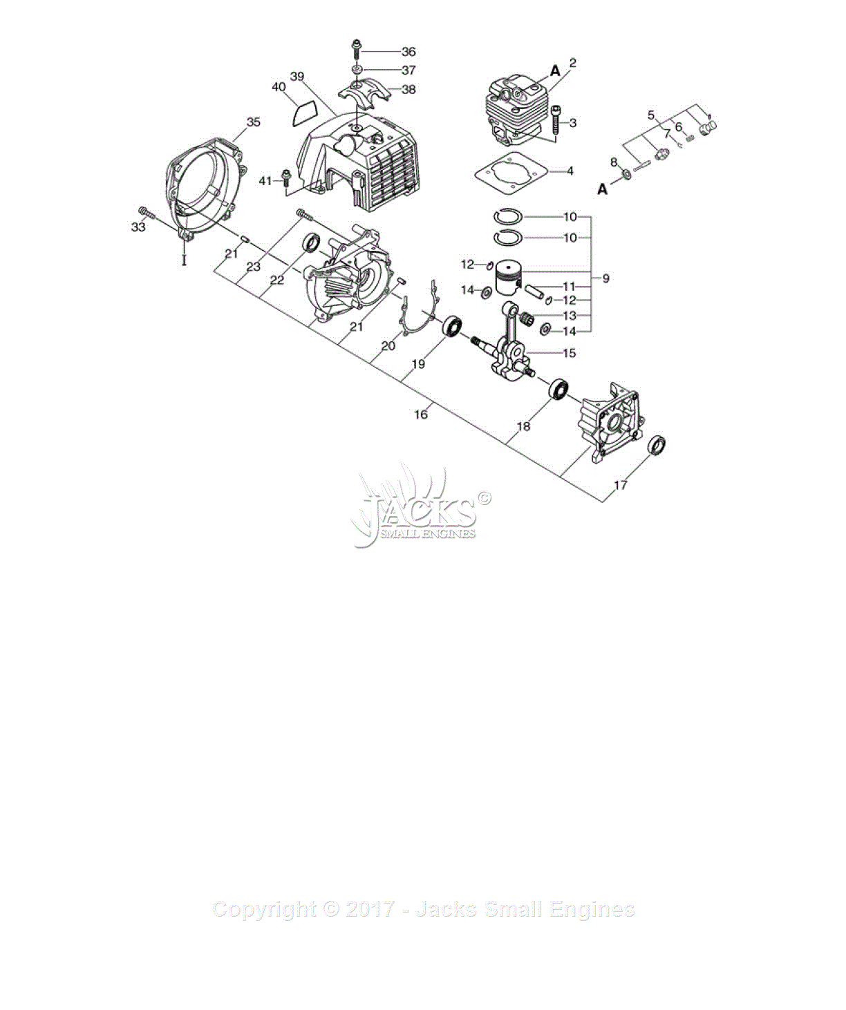 Echo CLS-5000 Parts Diagram for Cylinder, Crankcase, Piston