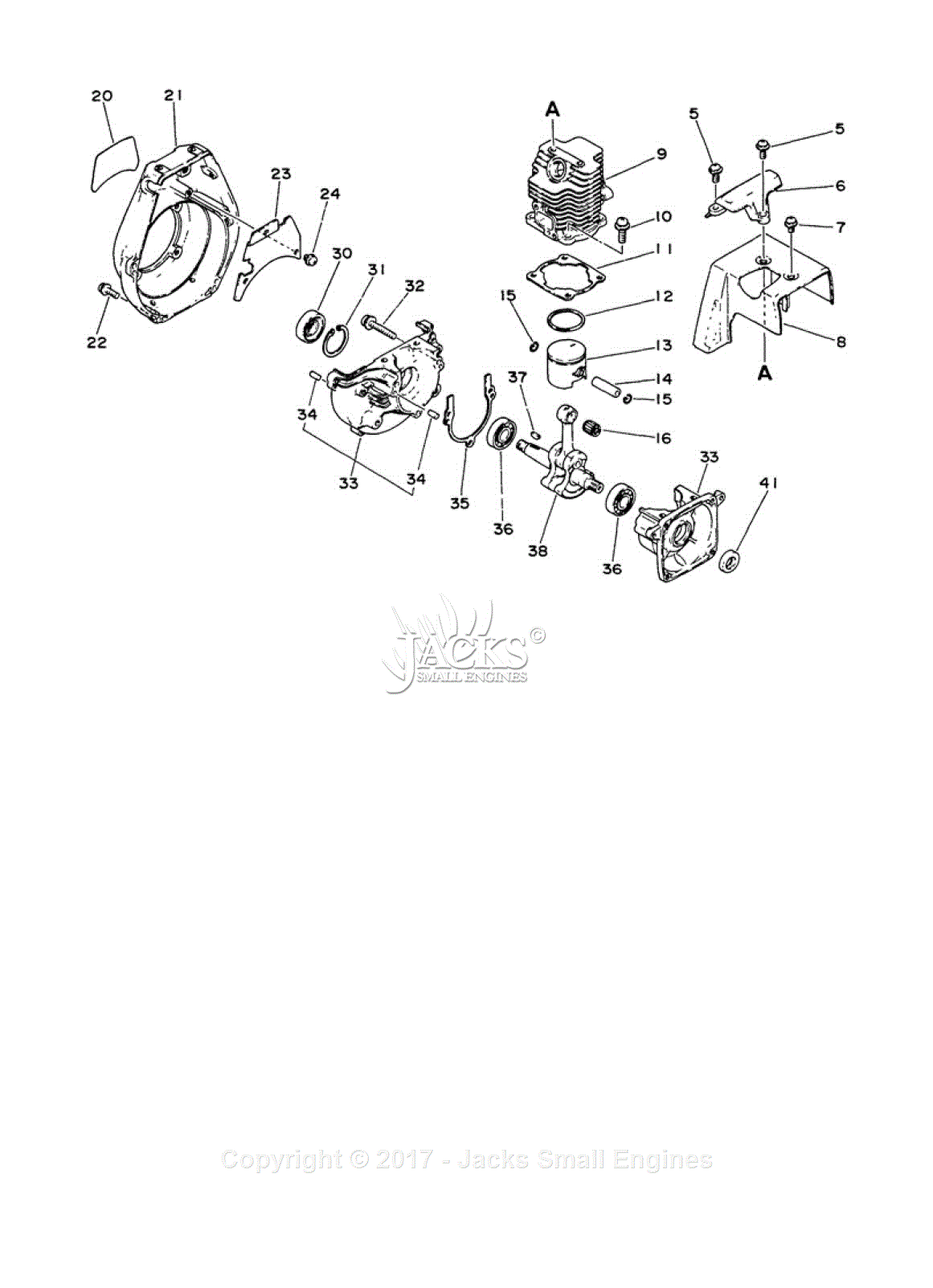 Echo SRM-2000 Parts Diagram for Engine, Crankcase, Fan Housing, Cover