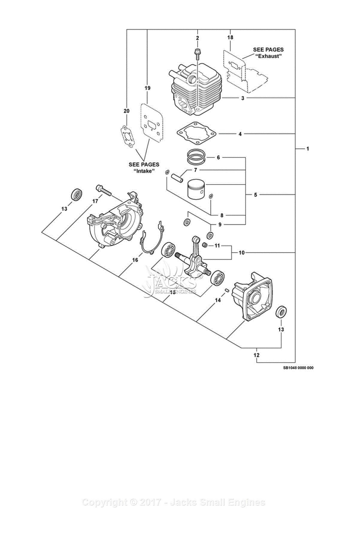 Echo SRM-211 S/N: 02001001 - 02999999 Parts Diagram for Engine, Short ...