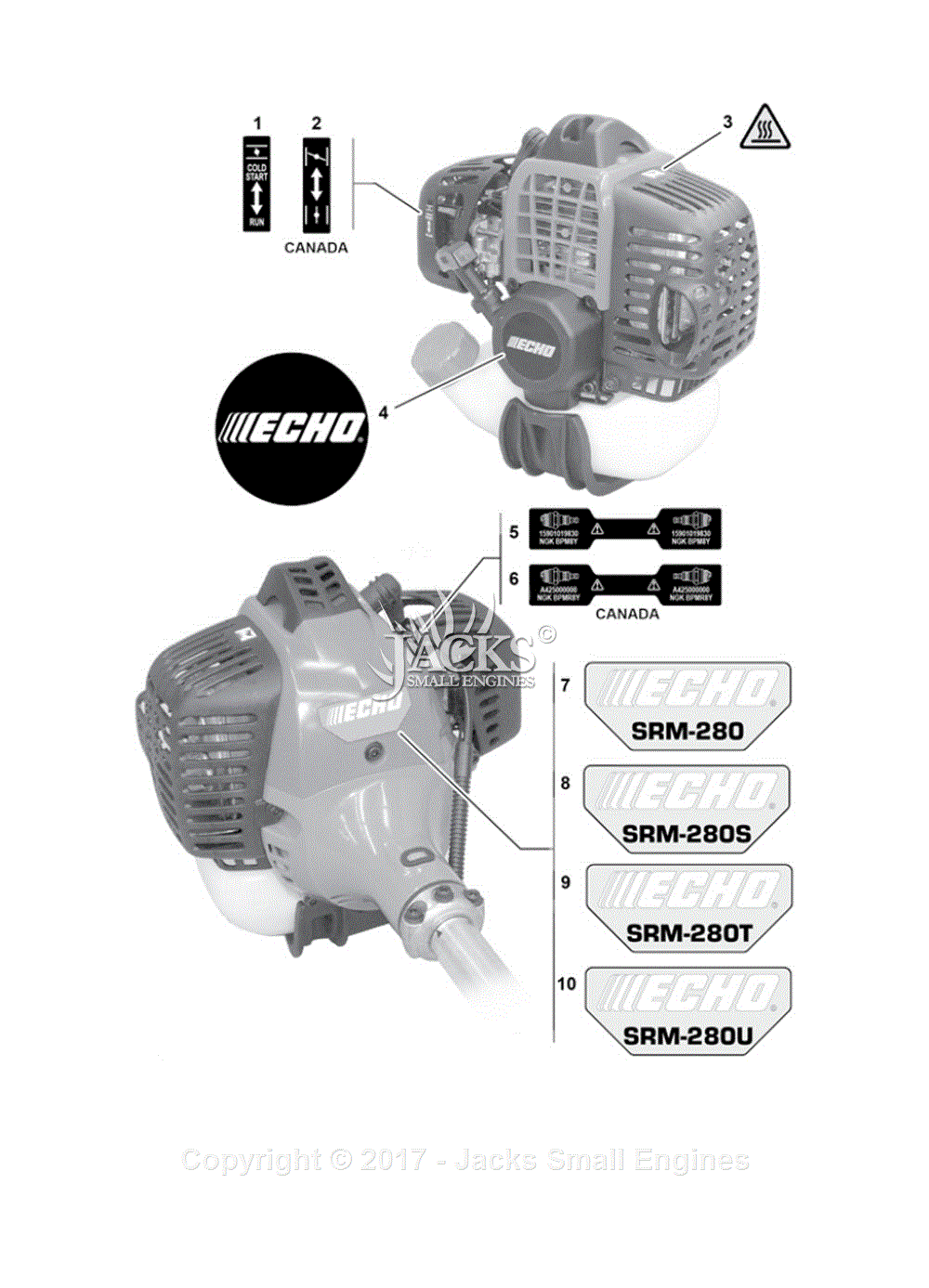 Echo SRM-280T S/N: T48214001001 - T48214999999 Parts Diagram for Labels