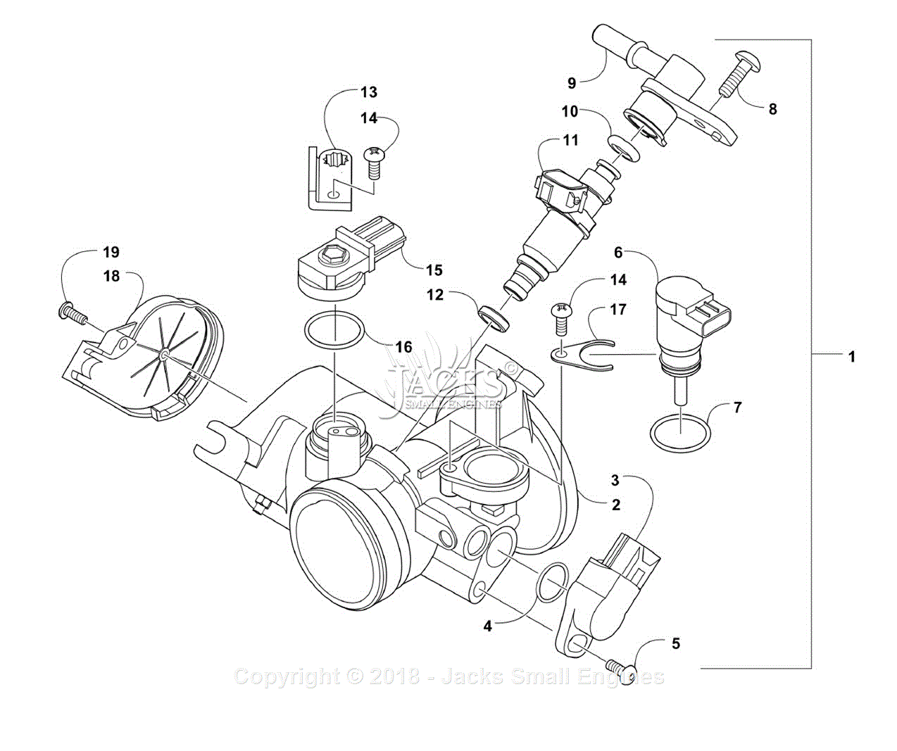 Exmark UTS700AAC00000 Model Year 2015 Parts Diagram for THROTTLE BODY
