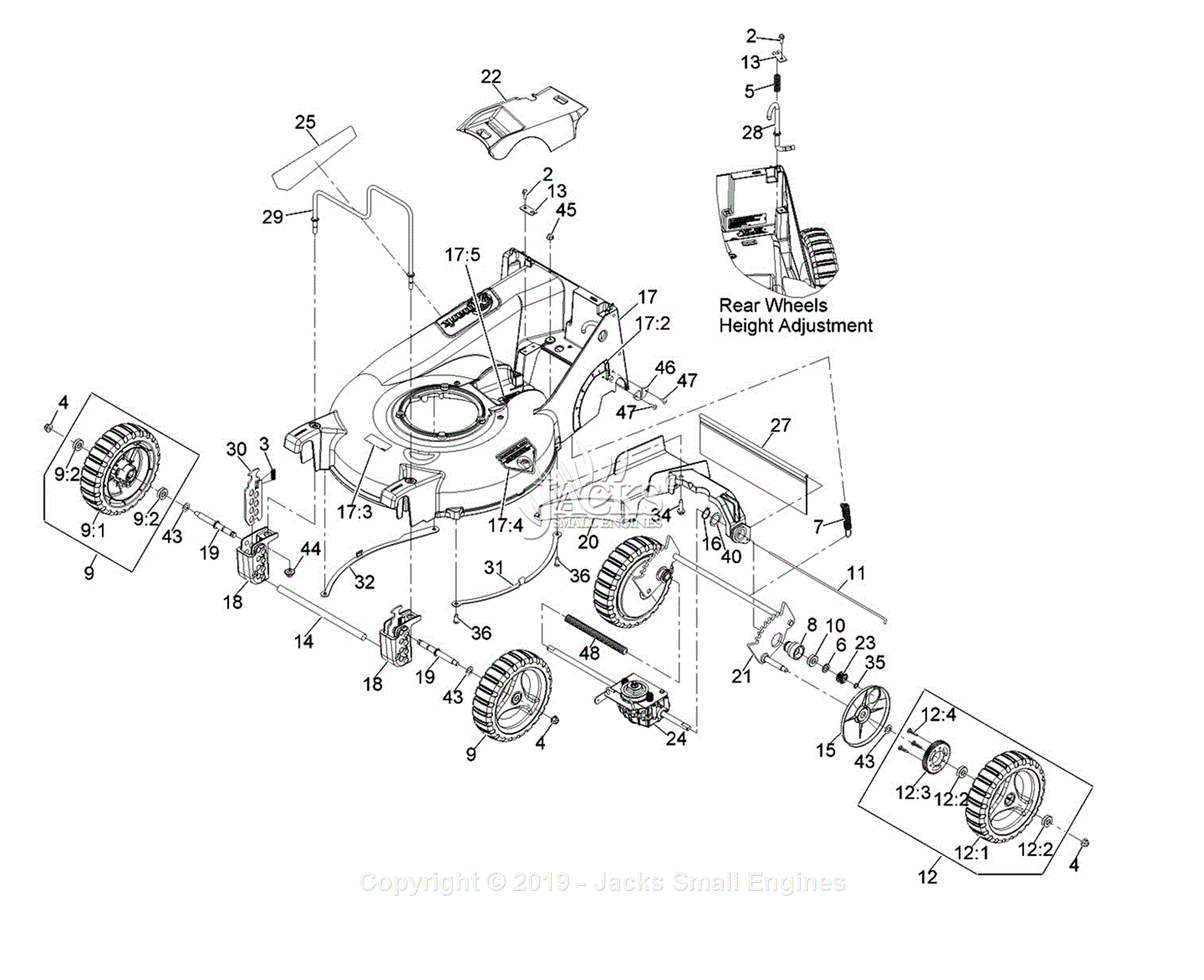 Exmark ECXKA21 S/N 920,000 & Up Parts Diagram for Deck and Wheel Assembly