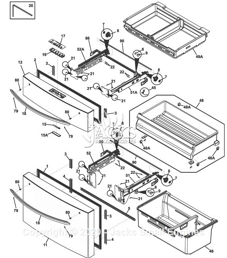Frigidaire FG4H2272UF Parts Diagram for Freezer & Middle Drawer