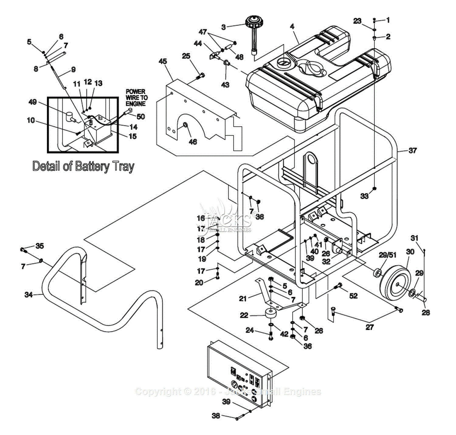 Generac 057340 (GP15000E) Parts Diagram for Handle Frame Wheel