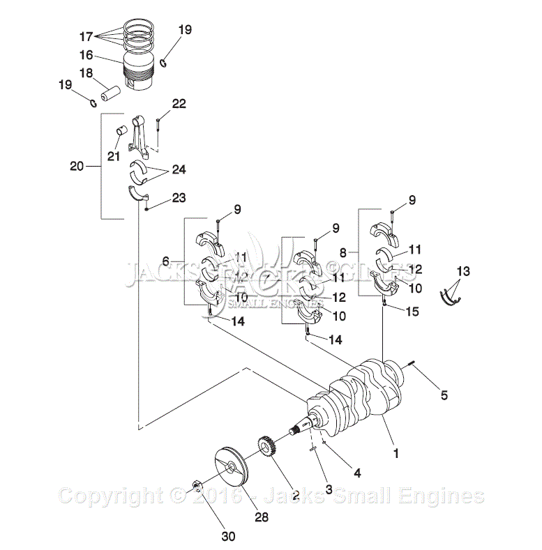 Generac 4270-2 Parts Diagram for Diesel Crankshaft/Piston/Flywheel