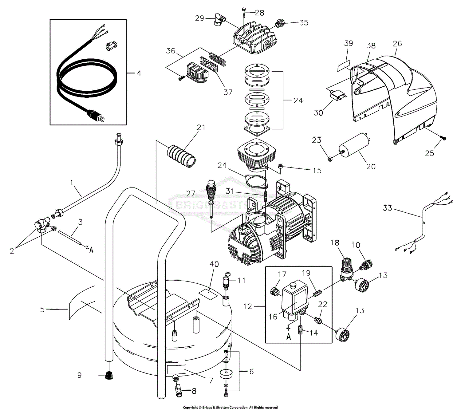 Briggs And Stratton Power Products 074008 0 4 9 Cfm 6 Gal Parts Diagram For Air Compressor