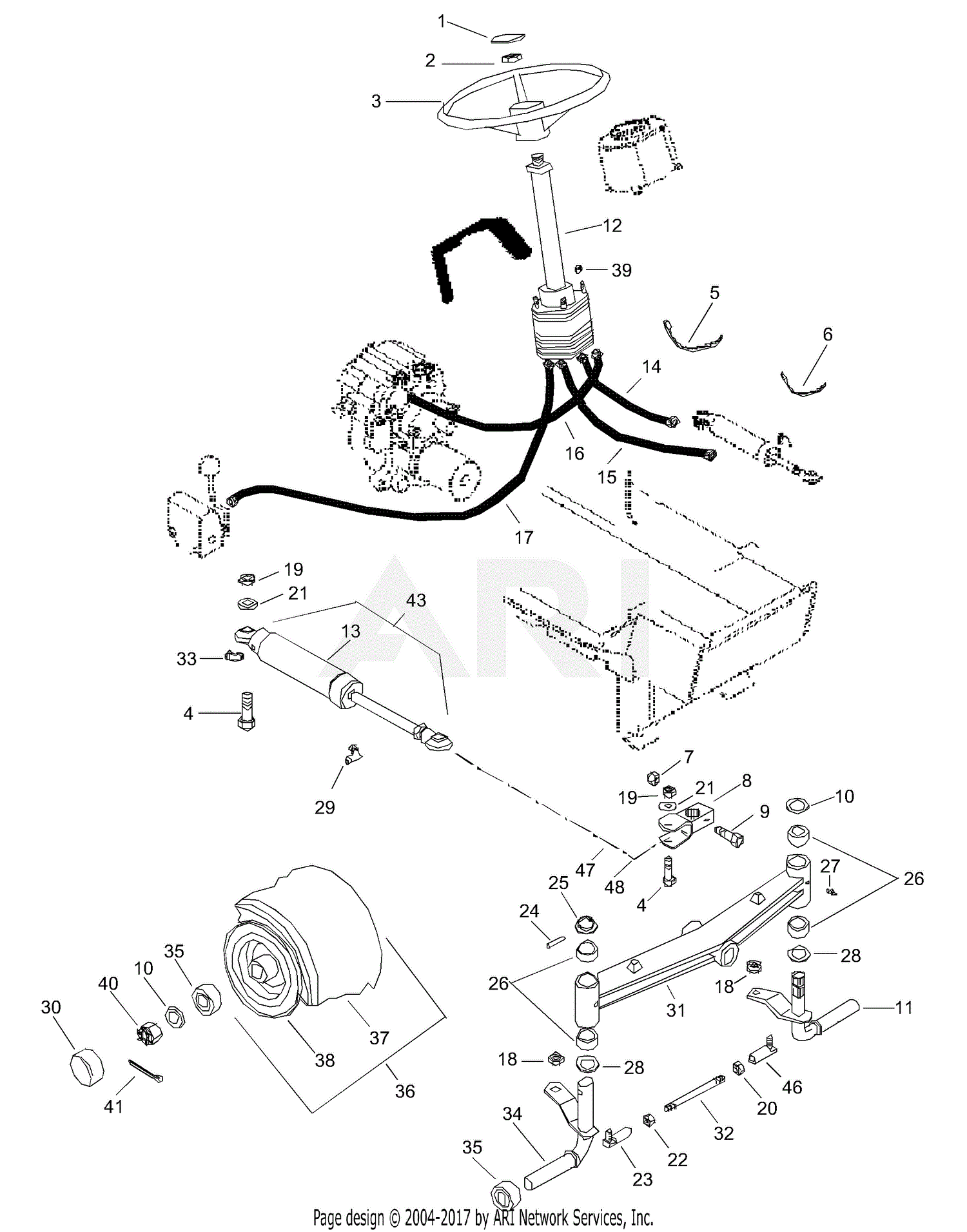 Gravely 987104 (000101 - ) GT 600, 22hp Kohler Parts Diagram for Steering