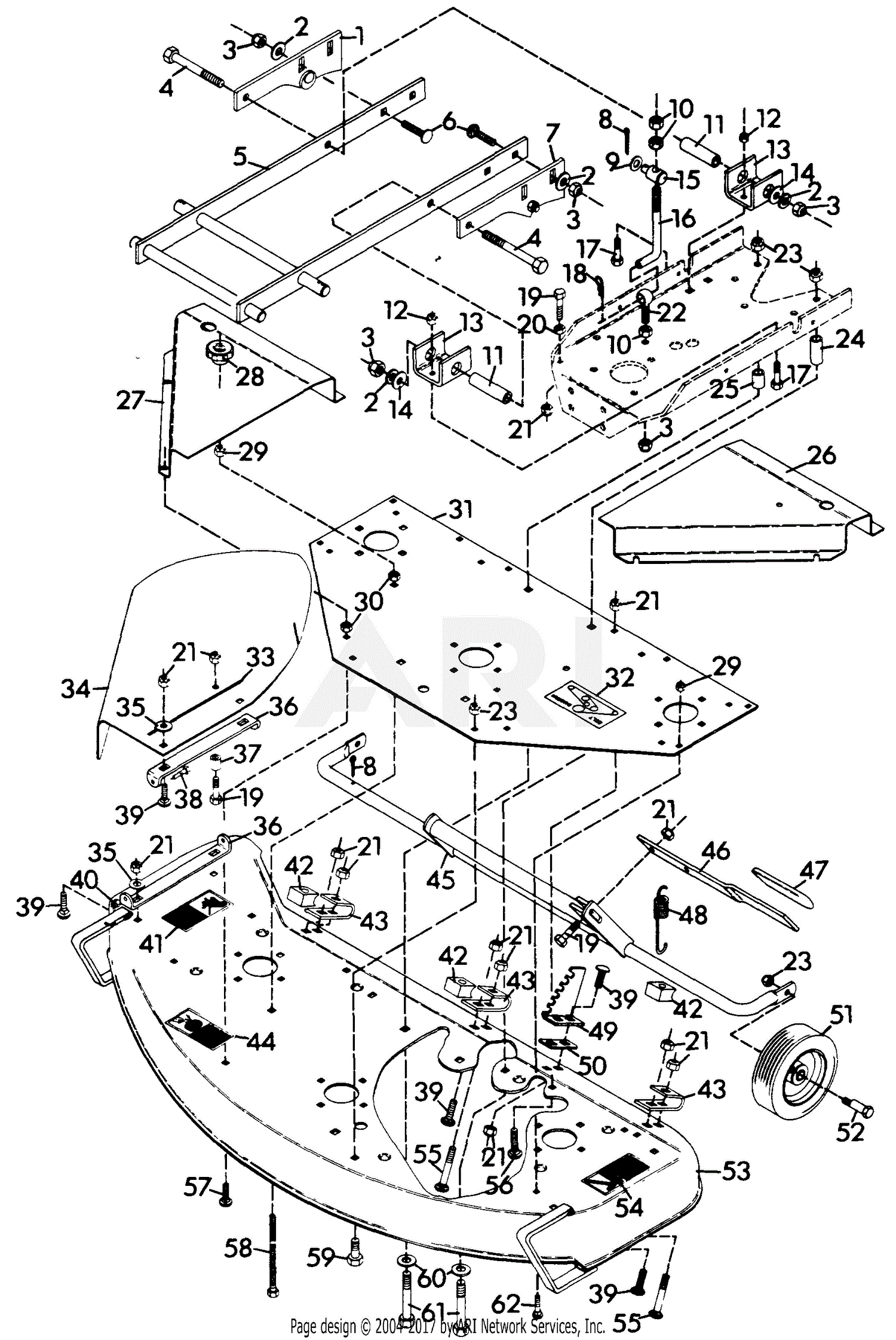 Gravely 885006 (000101 003997) 50" Deck 4 Wheel Tractor Parts Diagram