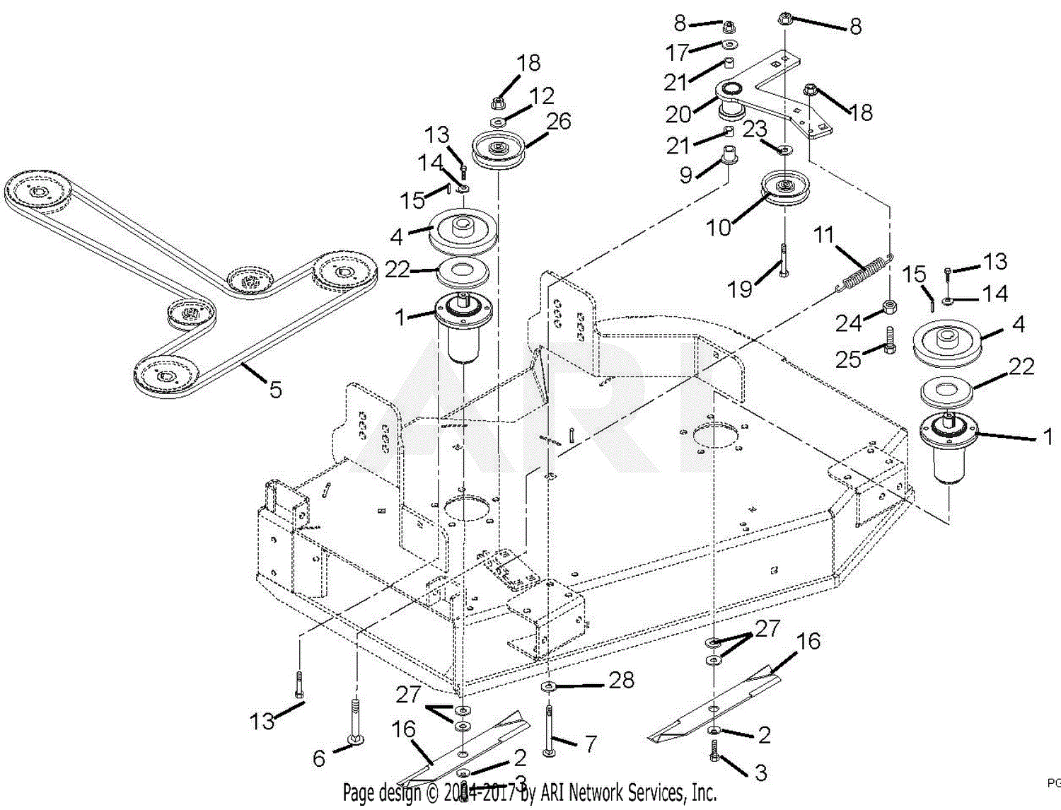 Gravely 988121 (000101 - 004999) GR1334FX Parts Diagram for 34" Belts