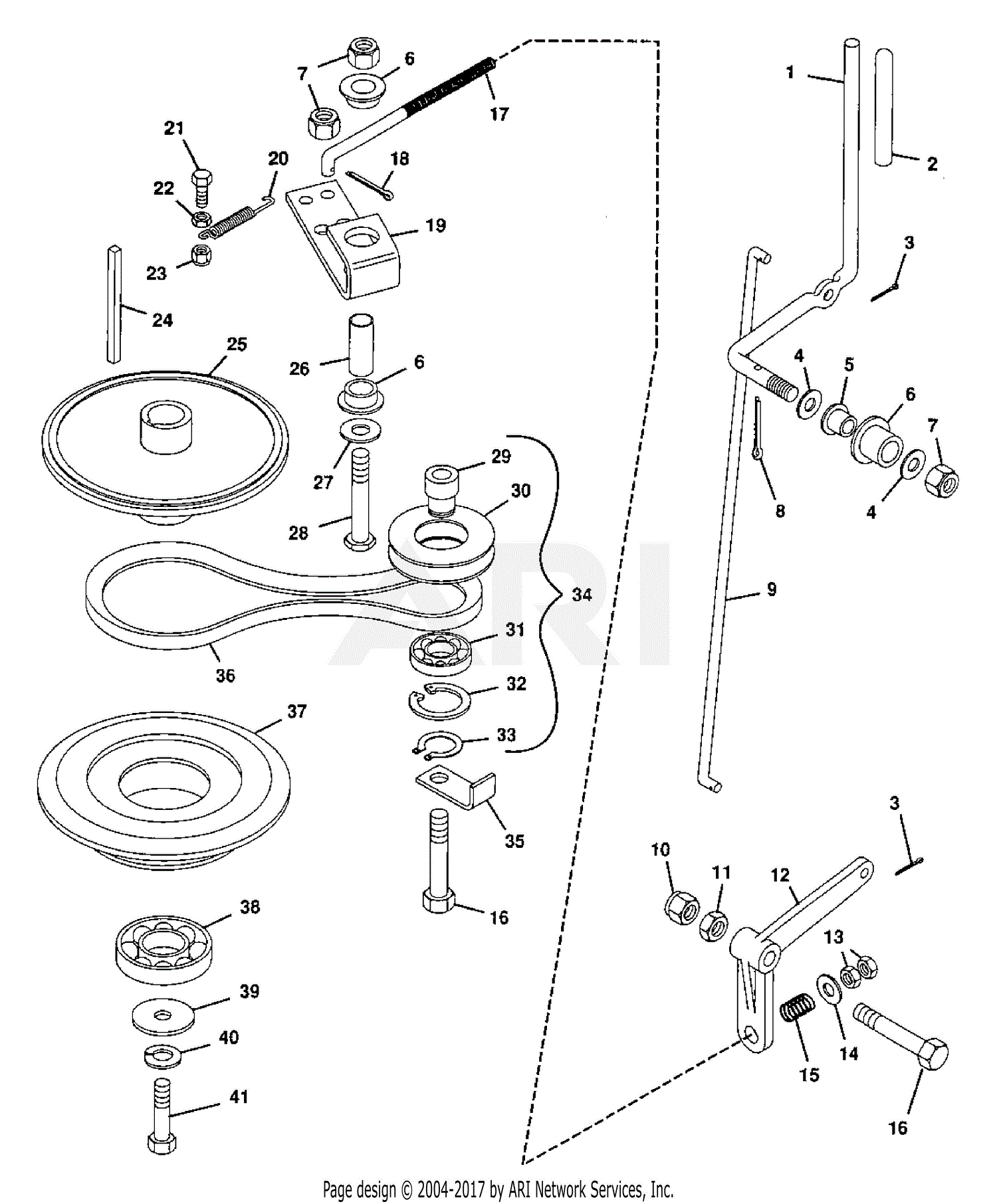 Gravely 51807 Pro 300, 16hp B&S Parts Diagram for PTO Clutch Linkage