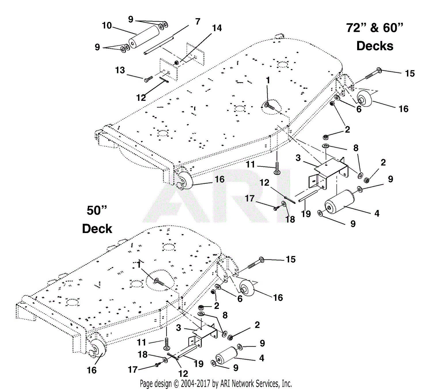 Gravely 890013 (000501 ) 60"Deck PM310 Parts Diagram for Rollers