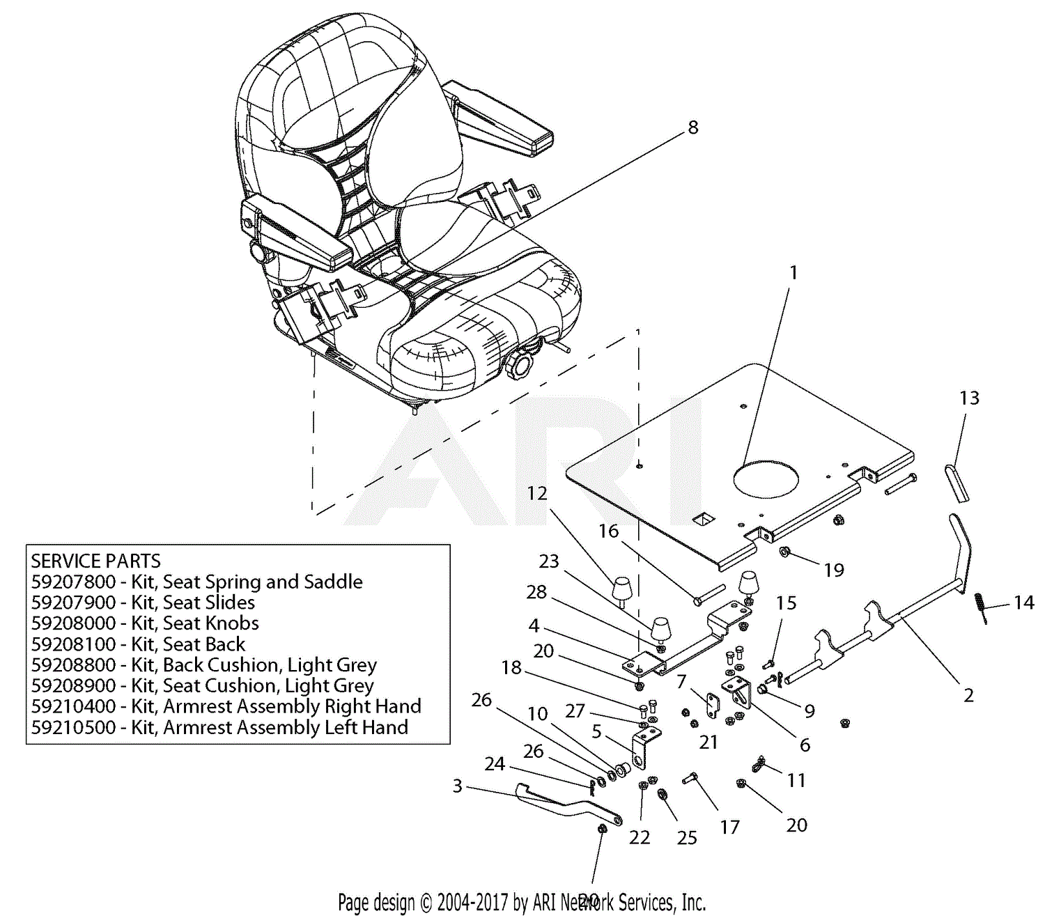 Gravely 992203 (030000 - 030999) Pro-Turn 260 Parts Diagram for Seat