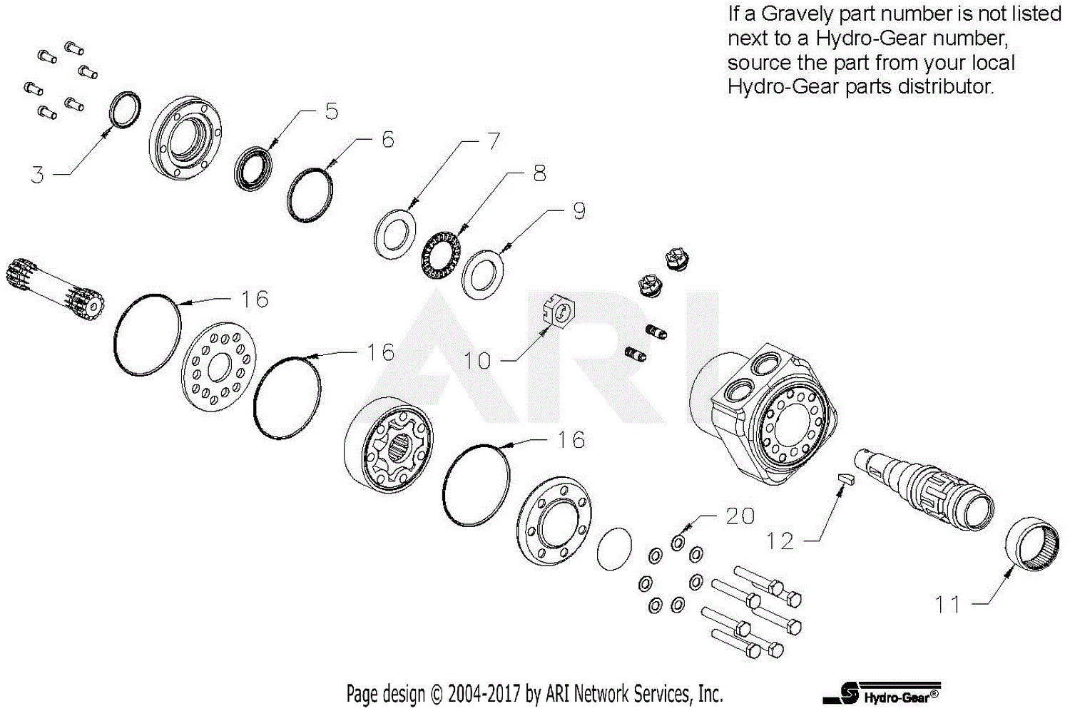 Gravely 991023 (000500 - ) PM44M Parts Diagram for Hydro-Gear Wheel Motor