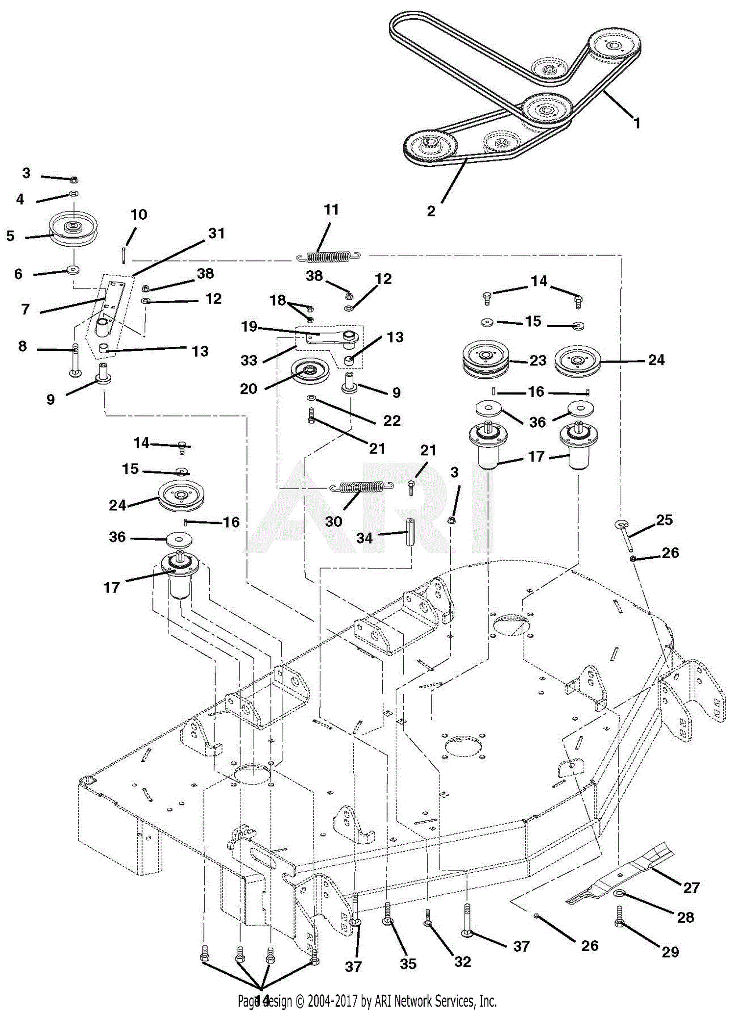 Gravely 991023 (000500 - ) PM44M Parts Diagram for Belts, Spindles ...