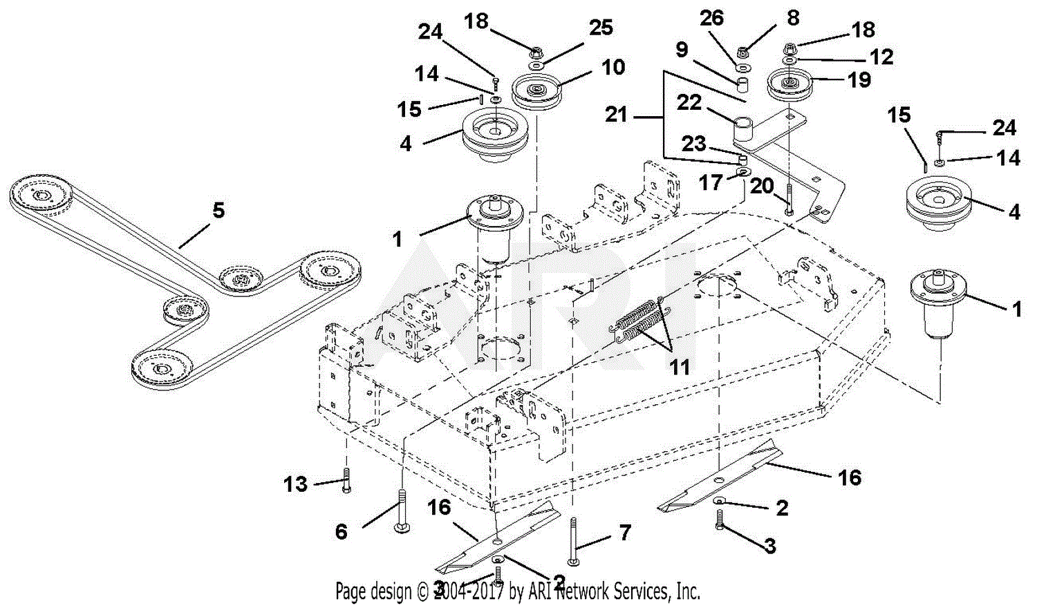 Gravely 991088 041000 049999 Compact Pro 34 Parts Diagram For Belts Spindles Idlers And Blades