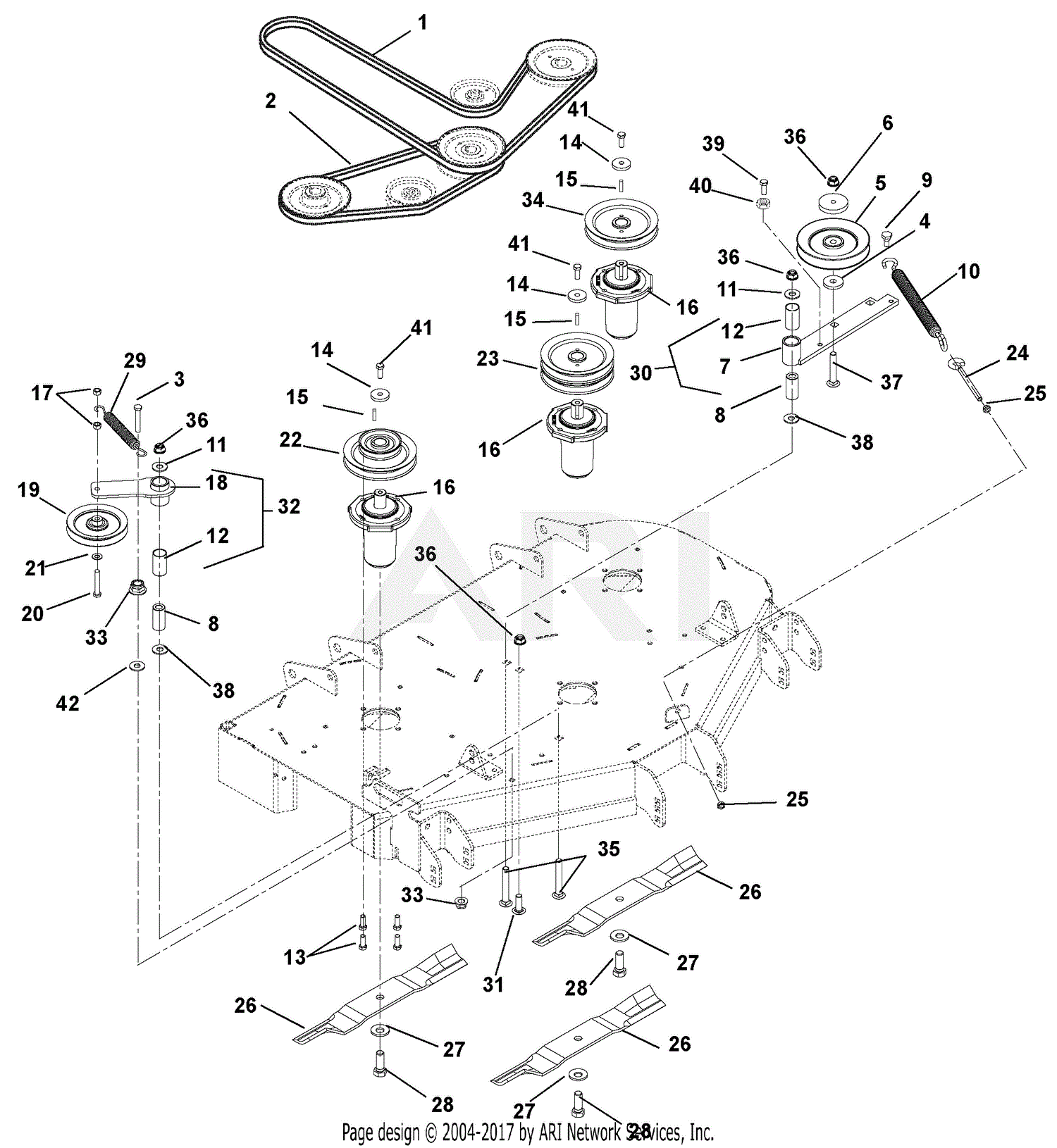 Gravely 991089 (020000 - 040999) Compact-Pro 44 Parts Diagram for Belts ...