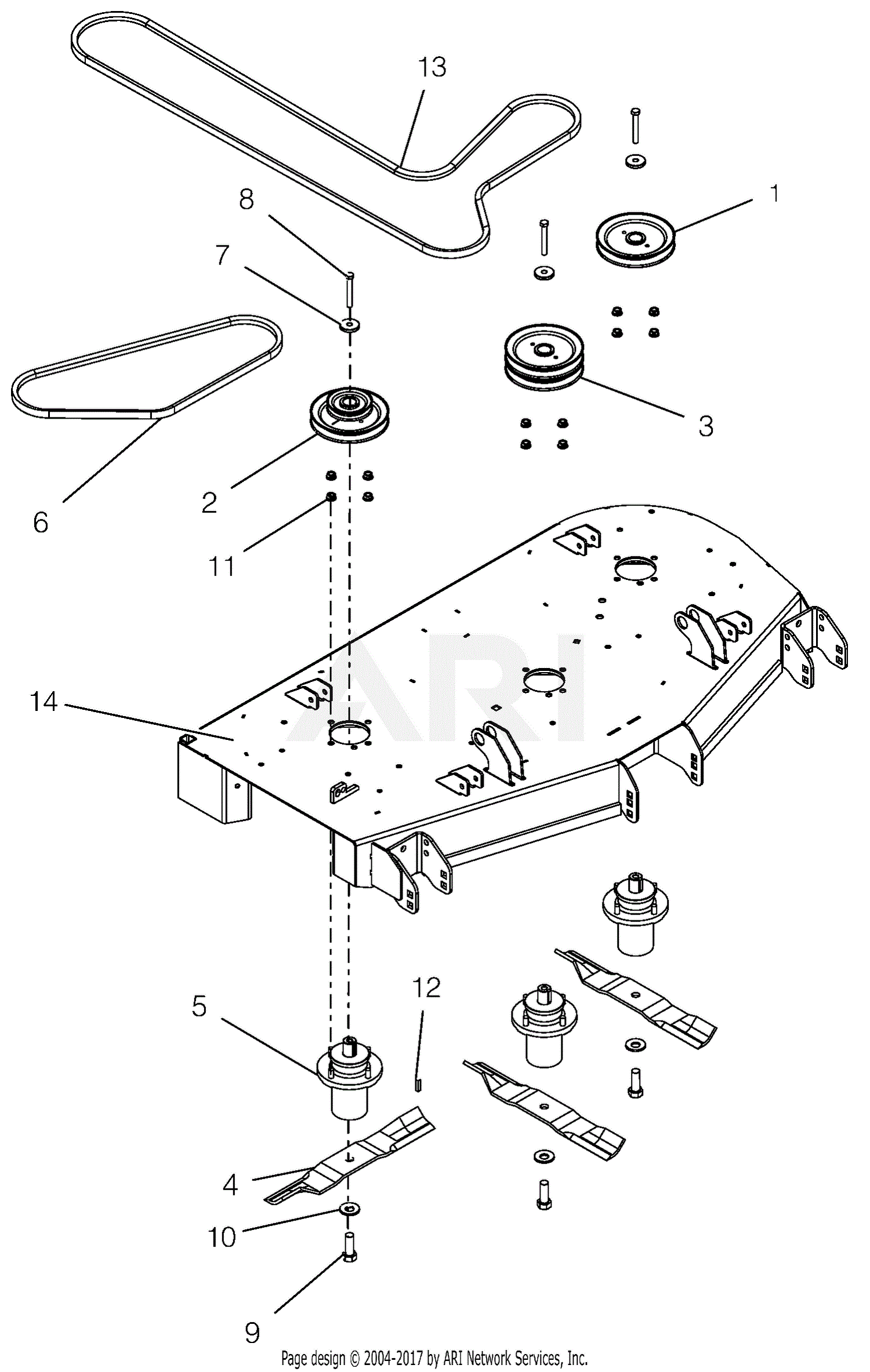 Gravely 991162 (000101 001864) ZT HD 48 Parts Diagram for Deck, Belt