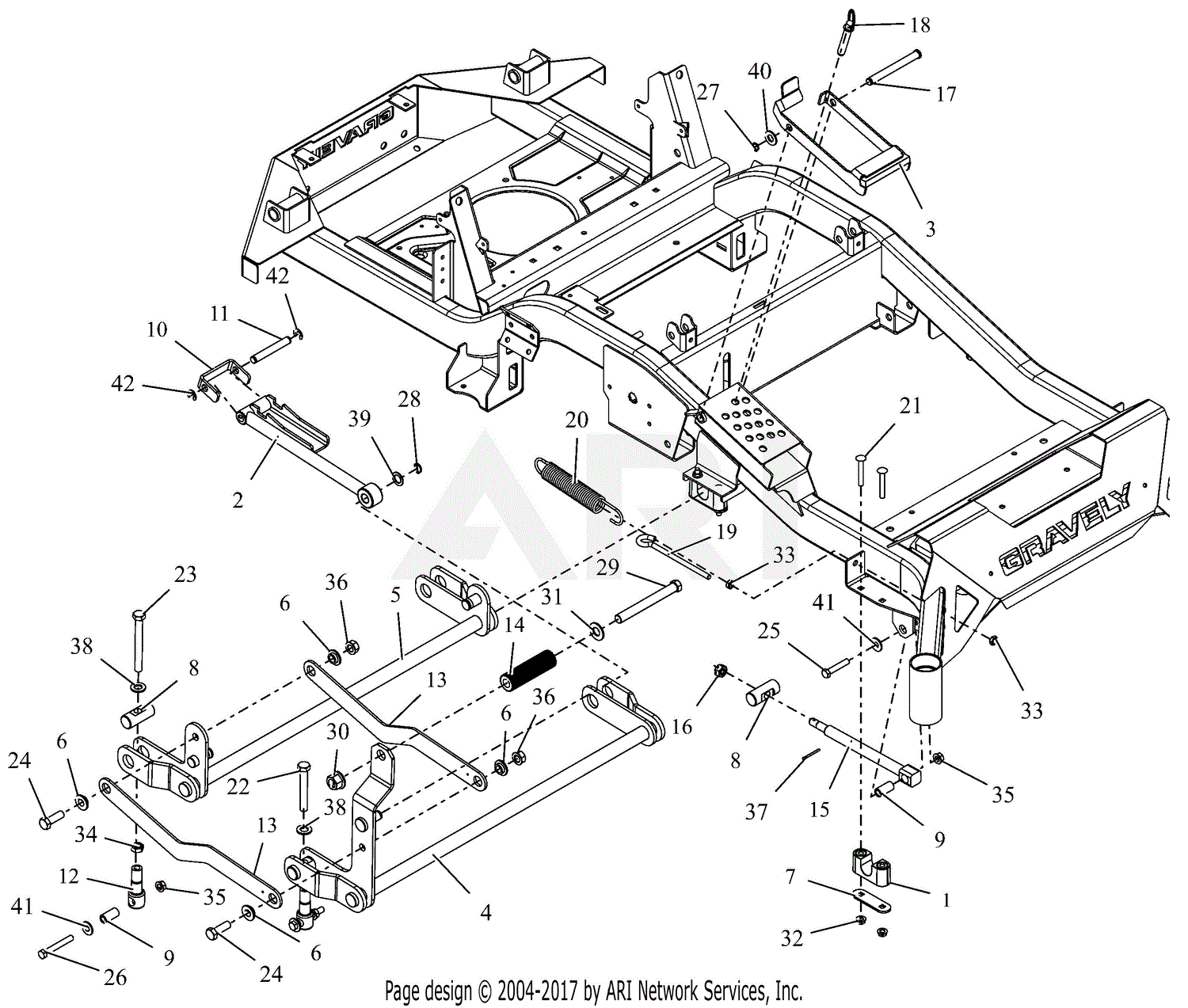 Gravely 991164 (015000 - 024999) ZT HD 52 Parts Diagram for Deck Lift - RH