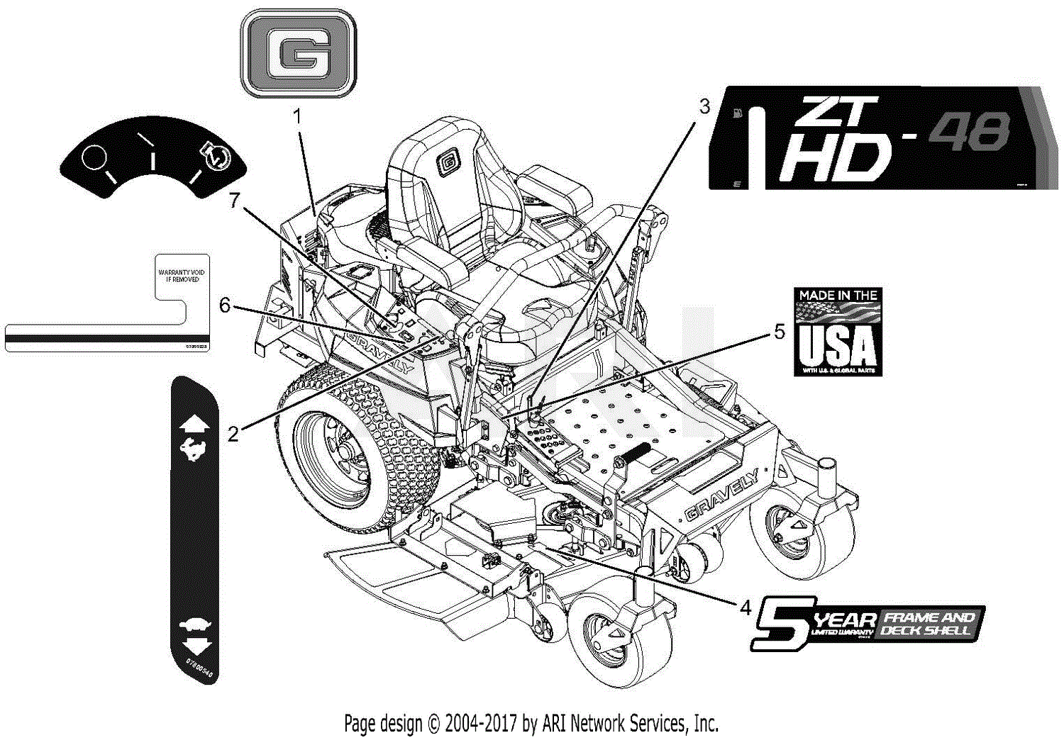 Gravely 991162 (035000 - ) ZT HD 48 Parts Diagram for Decals - Style - 48