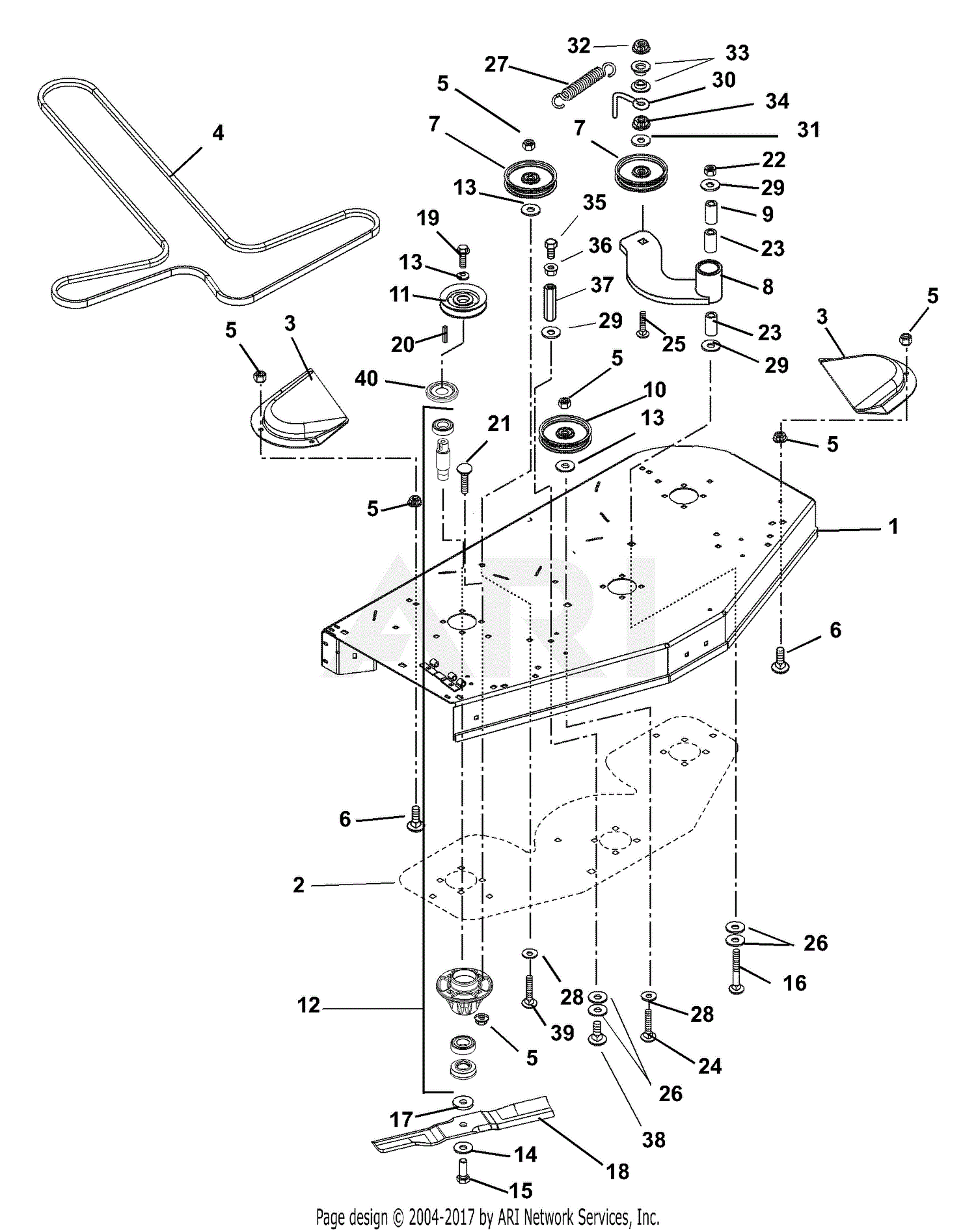 Gravely 915074 020000 Zt 1640 16hp Kohler 40 Deck Parts Diagram For Mower Deck Belt Idlers And Blades Sn 025000 Up