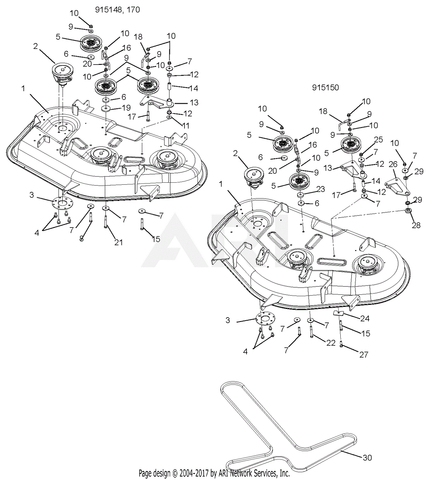 Gravely 915148 (000101 - 009999) ZT 42, 42" Deck Parts Diagram for