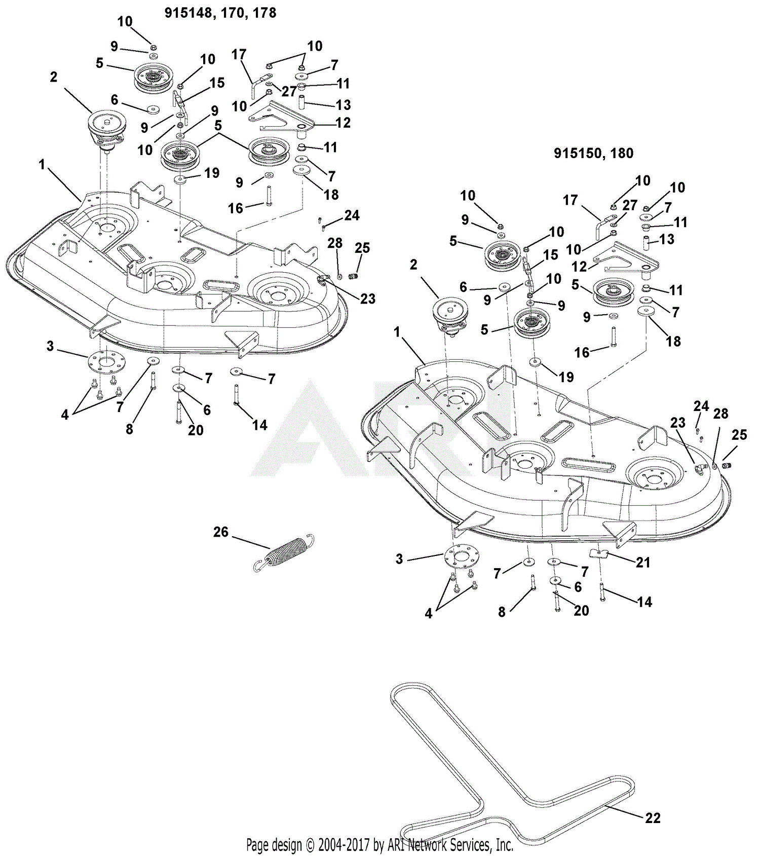 Gravely 915150 (035000 - ) ZT 50 Parts Diagram for Mower Deck, Belt And