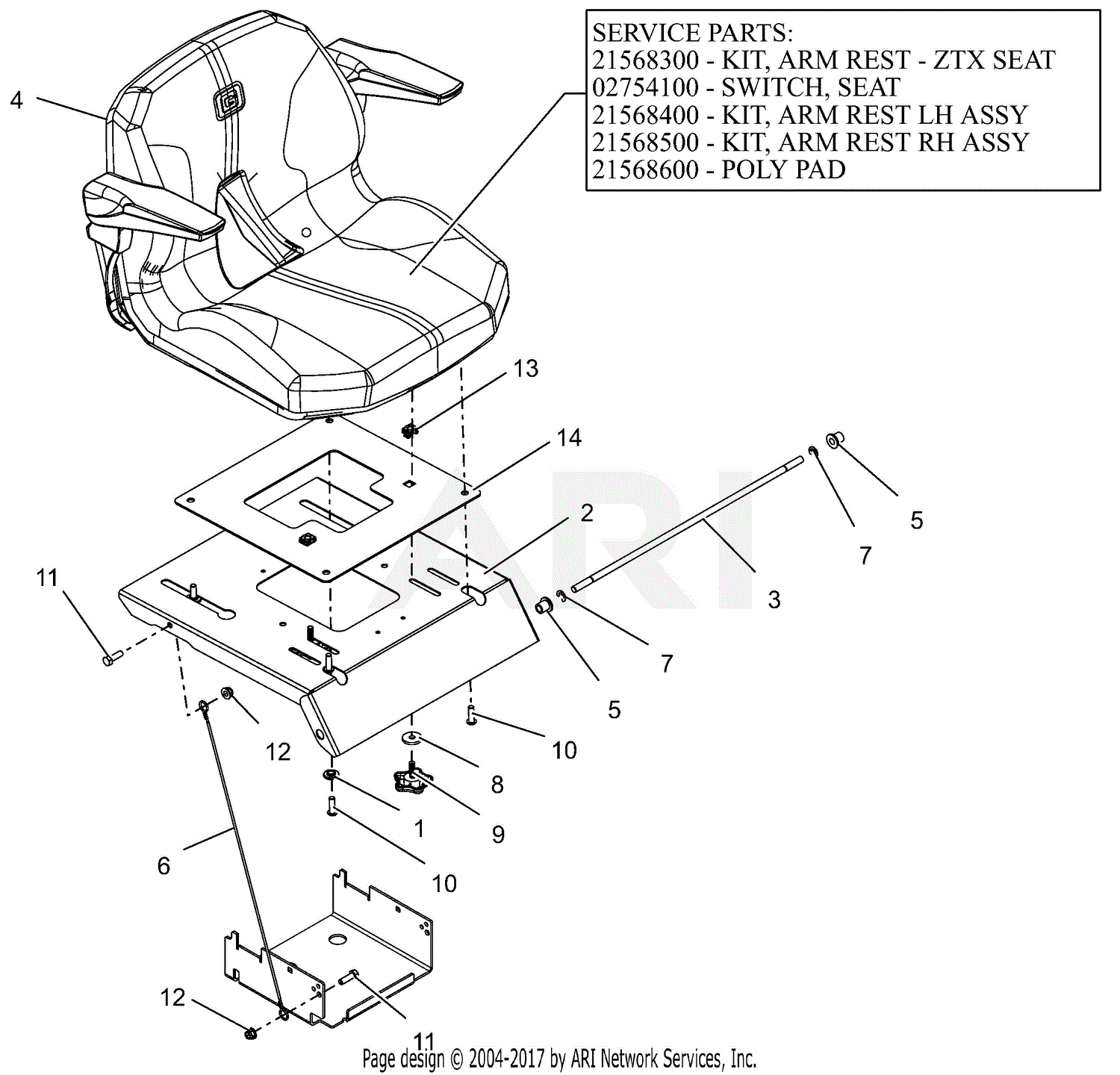 Gravely 915230 (075000 - 079999) ZTX 52 Parts Diagram for Seat