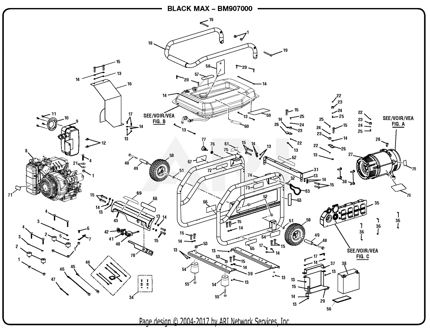 Homelite Bm907000a 7000 Watt Generator Parts Diagram For