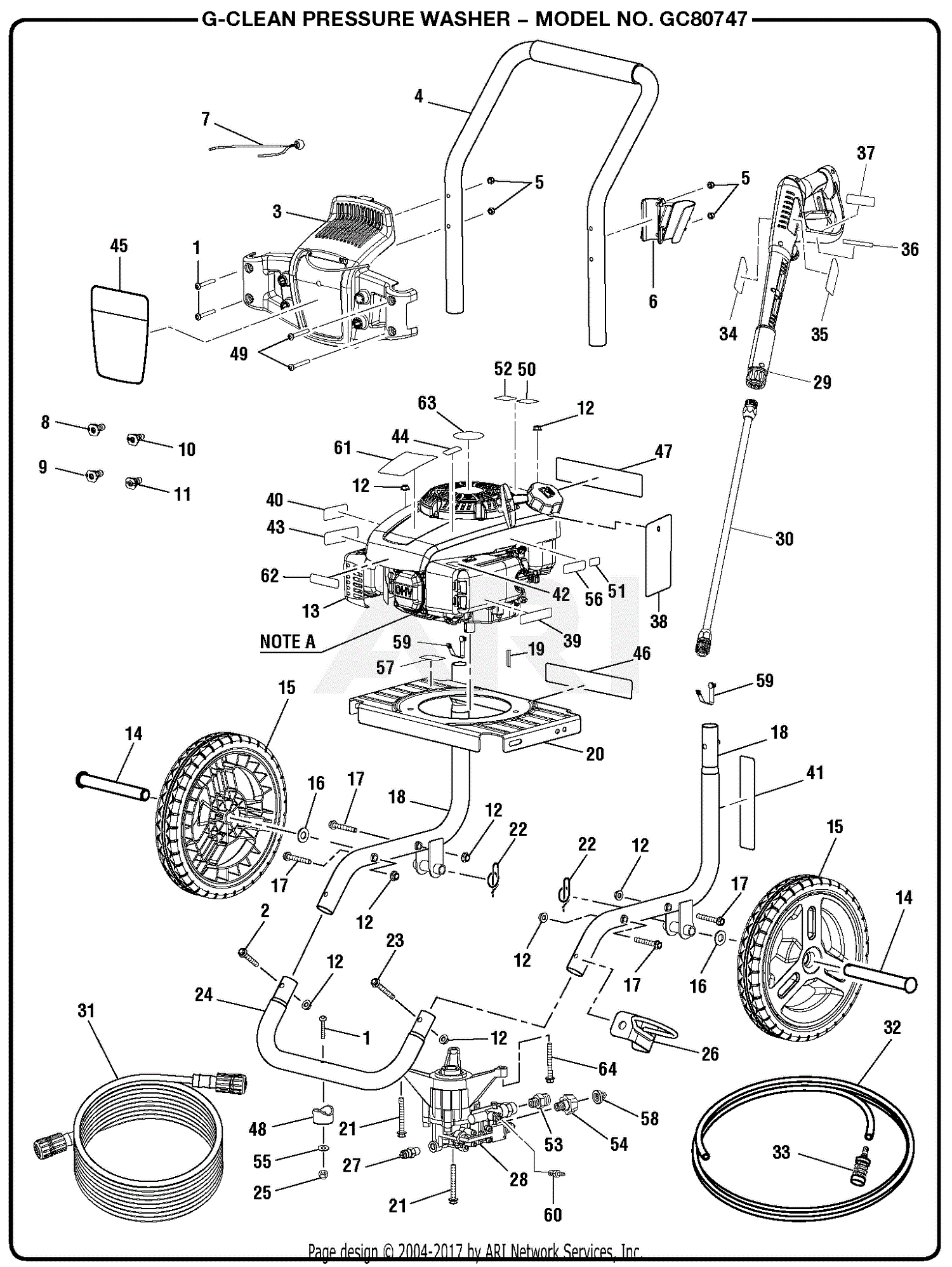 Homelite GC80747 Pressure Washer Parts Diagram for General Assembly