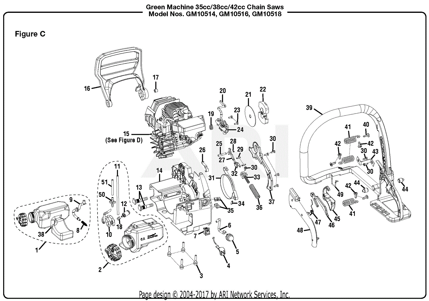 Homelite GM10518 18" 42cc Chain Saw Parts Diagram for Figure C