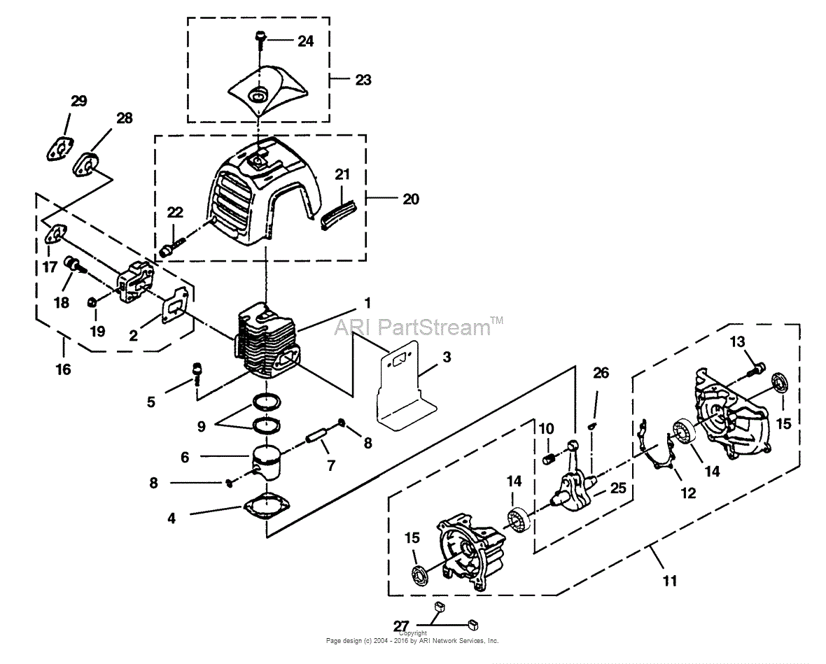 Homelite GT31B Trimmer/Brushcutter UT-26055 Parts Diagram for Engine ...