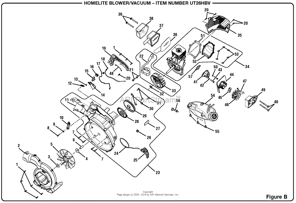 Homelite UT26HBV Blower/Vacuum Mfg. No. 090155040 Parts Diagram for