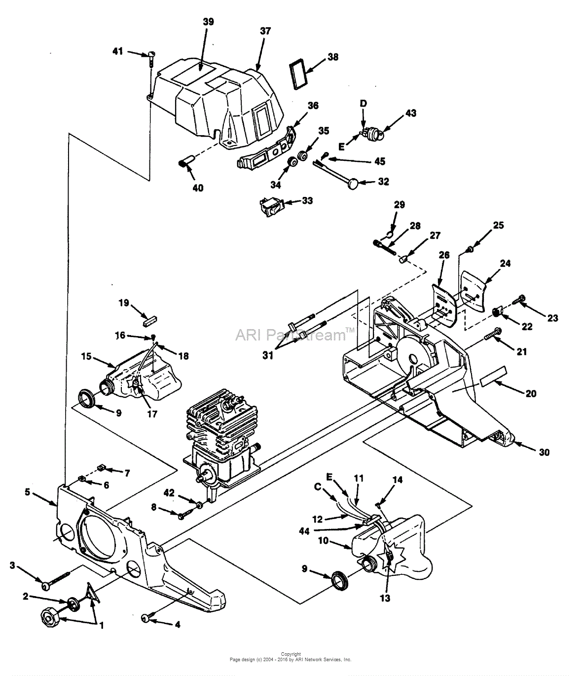 Homelite 300 Chain Saw UT-10687 Parts Diagram for Housing & Tanks