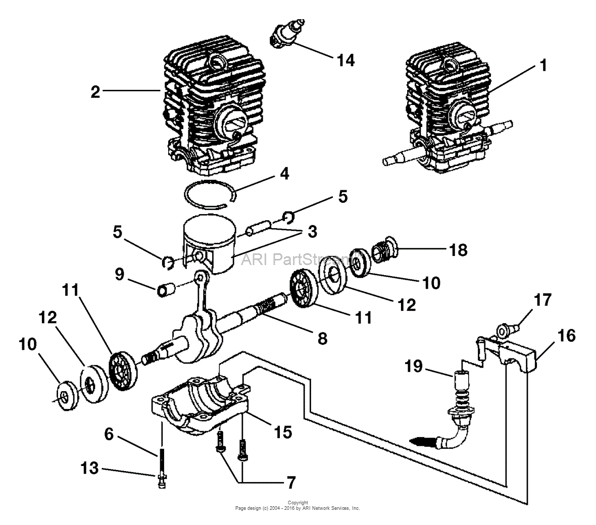 Homelite 45cc Chain Saw UT-10946-A Parts Diagram for Engine Internal ...