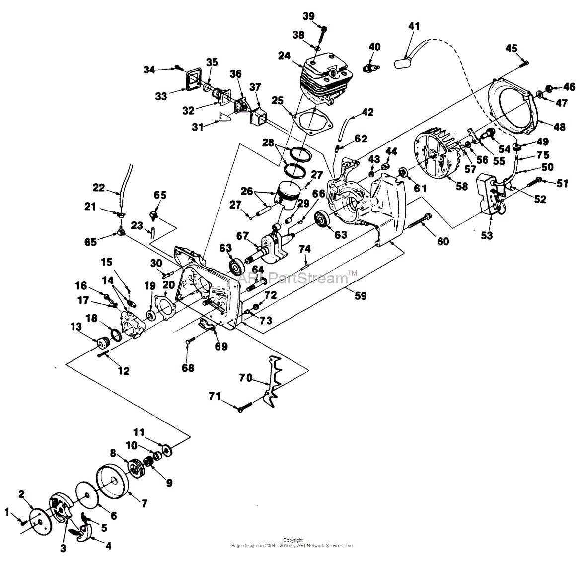 Homelite 410SL Chain Saw UT-10587-B Parts Diagram for Engine & Peripherals