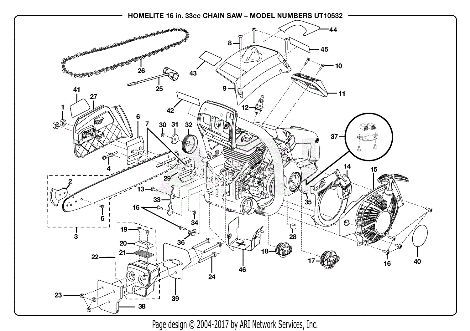 Homelite Chain Saw UT-10532 10532-UT Chain Saw UT-10532 Chain Saw Parts ...